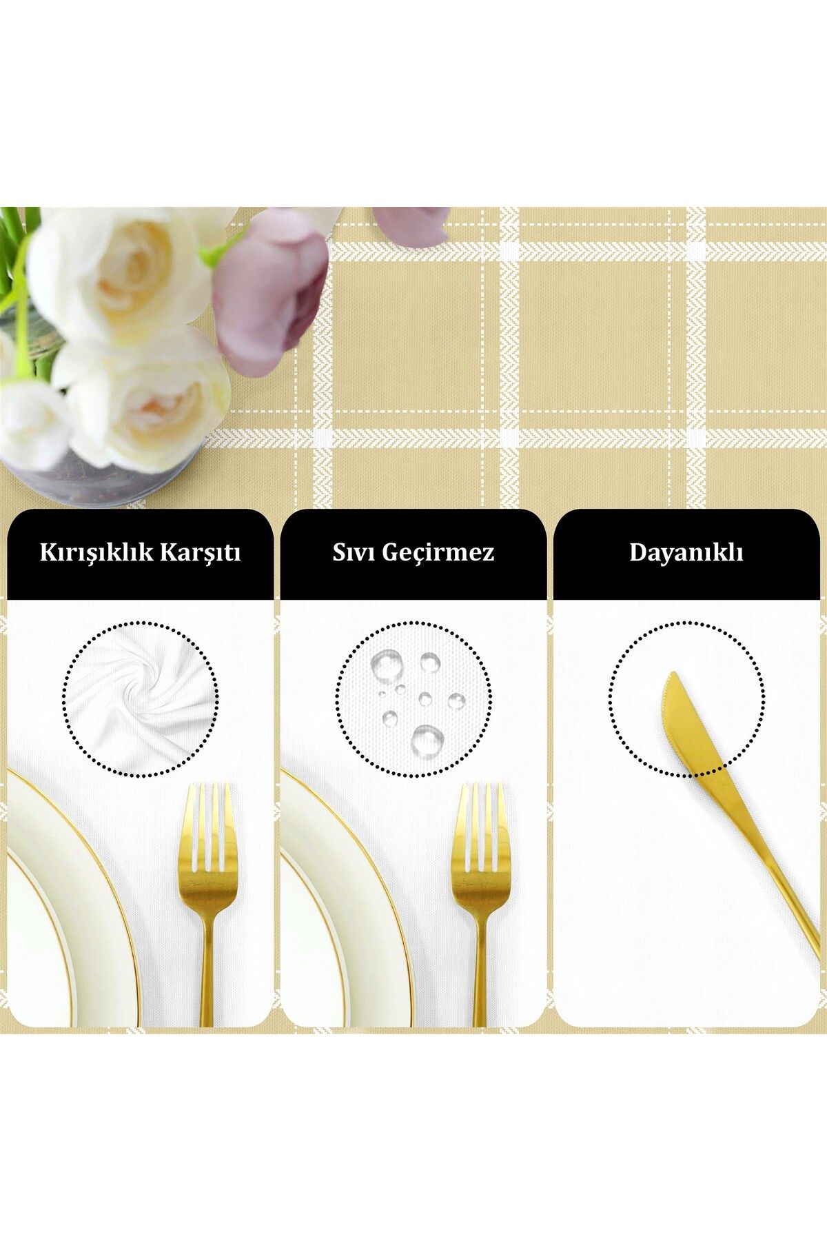 Canvas Desenli  Sıvı Geçirmez Leke Tutmaz Masa Örtüsü