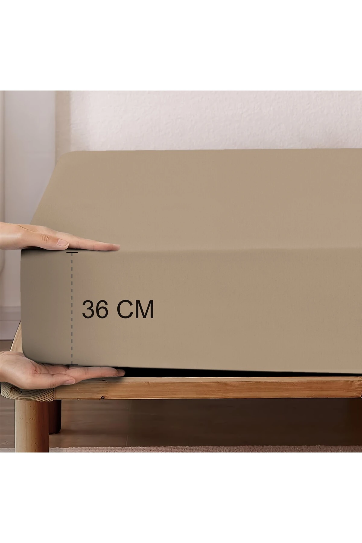 %100 Pamuk Penye Lastikli Çarşaf - Bej