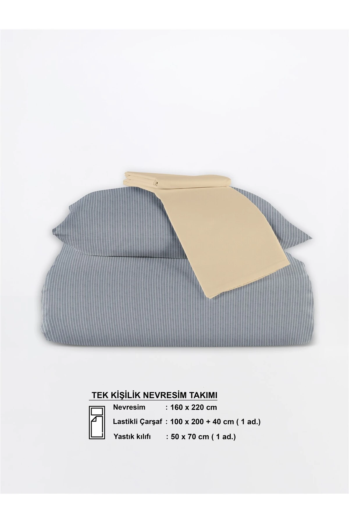 Chıc %100 Pamuk Ranforce Akay Açık Mavi Ipliği Boyalı Nevresim Takımı Tek Kişilik - 160x220 cm - Laci̇vert