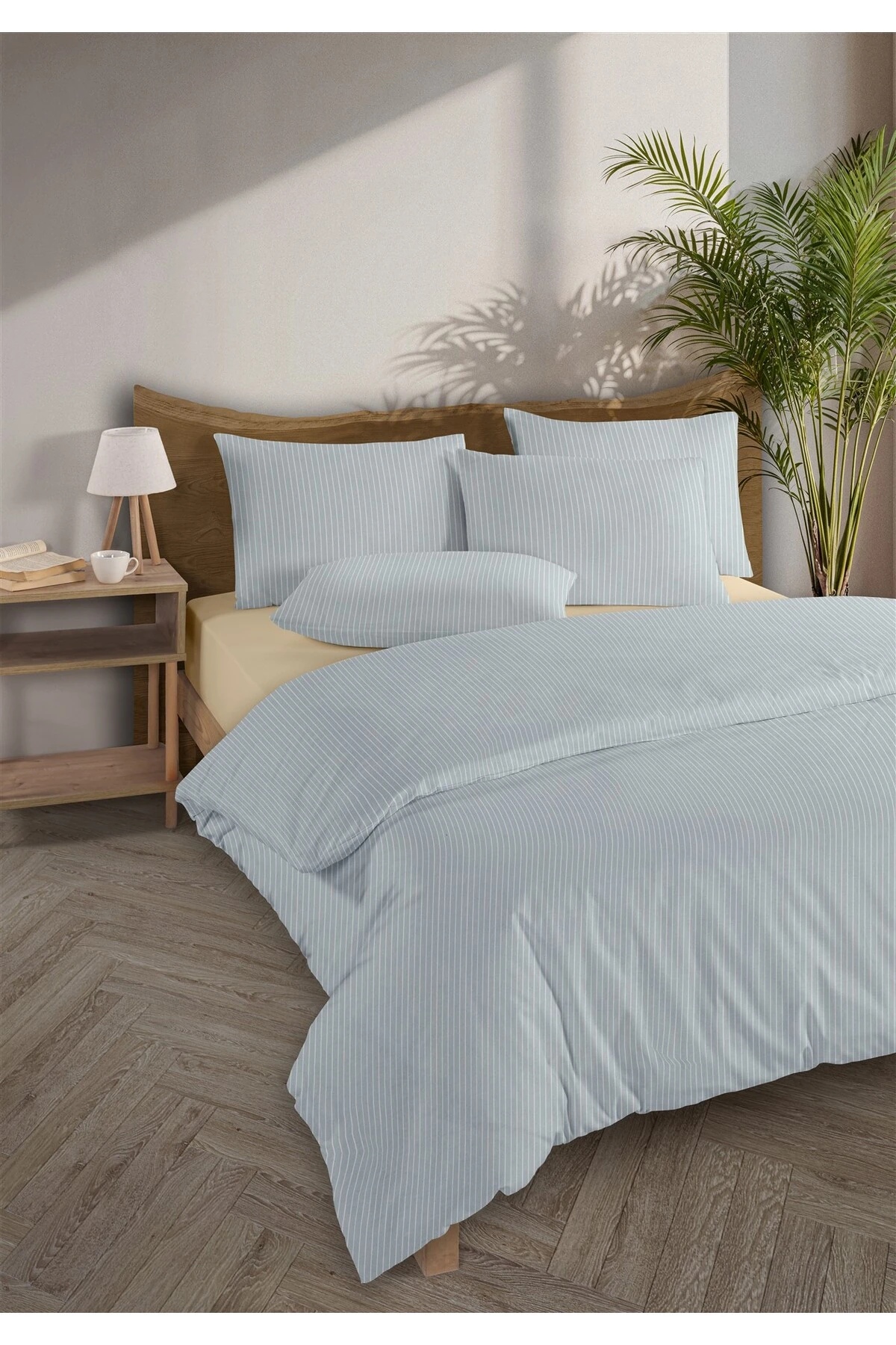 Chıc %100 Pamuk Ranforce Akay  Ipliği Boyalı Nevresim Takımı Çift Kişilik - 200x220 cm - Açik Mavi̇