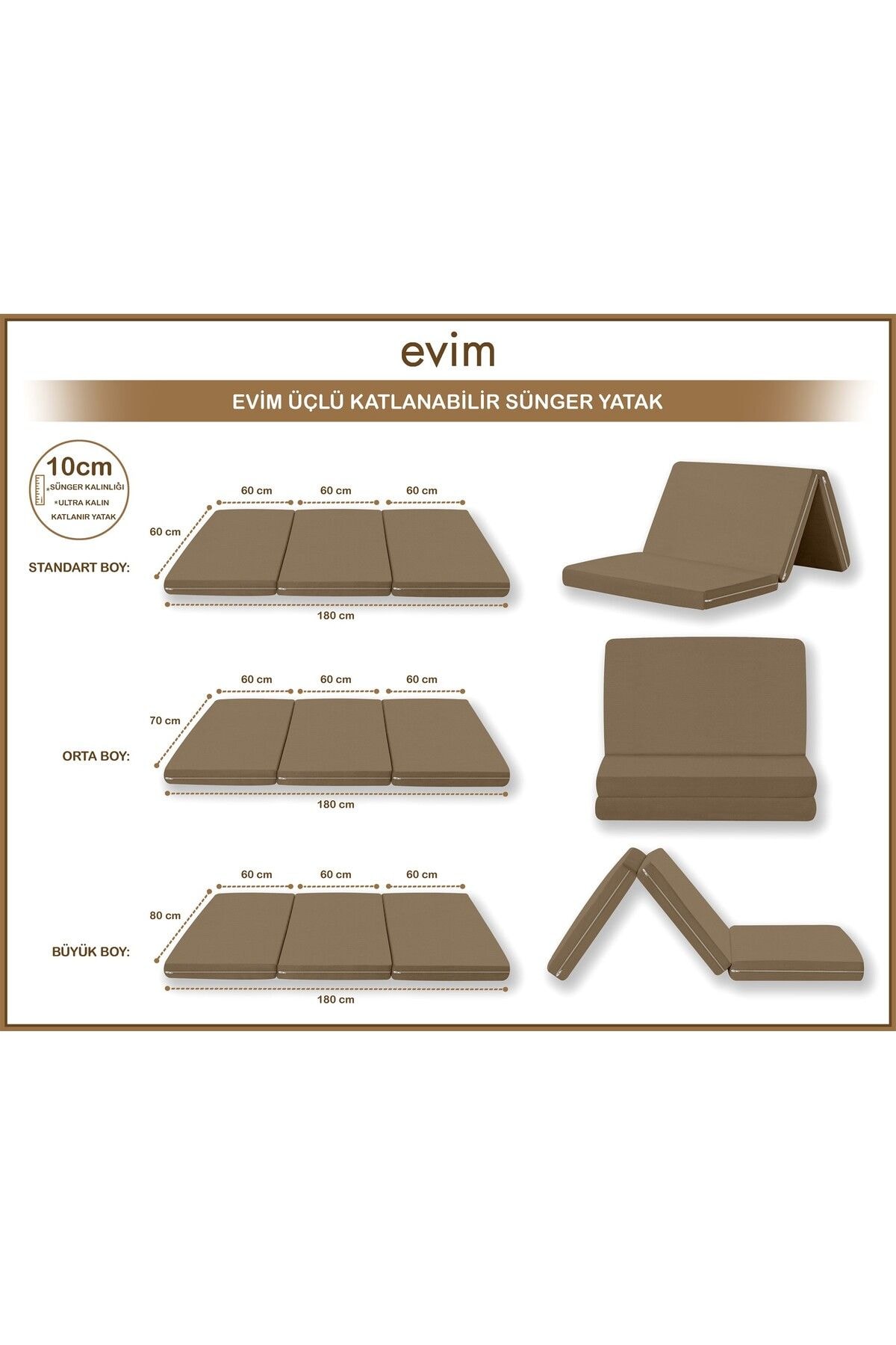 Canvas Kil Fermuarlı Katlanabilir Yer Yatağı Yer Minderi 10cm