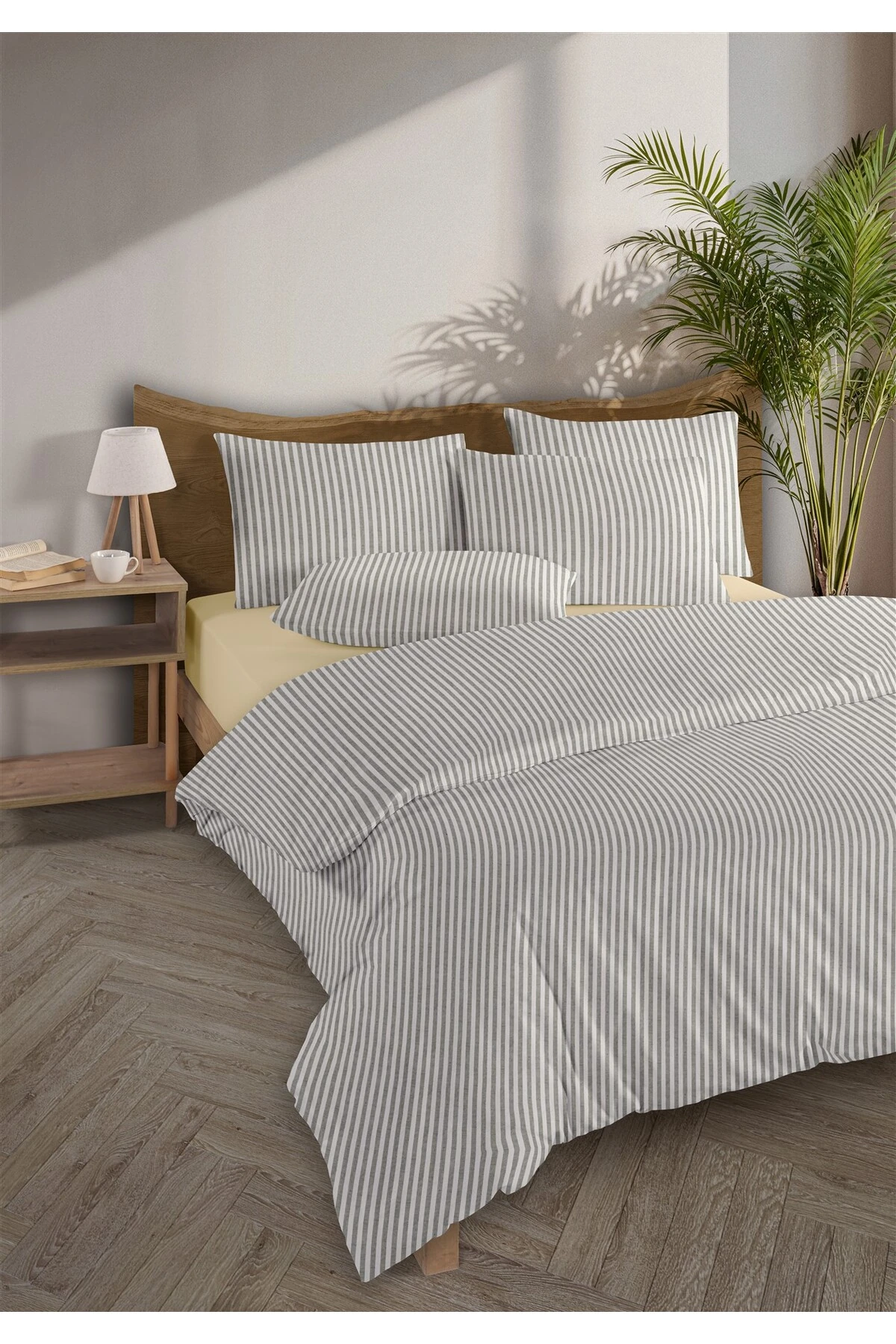 Mira %100 Pamuk Ranforce Yezra Ipliği Boyalı Nevresim Takımı Tek Kişilik - 160x220 cm - Haki̇