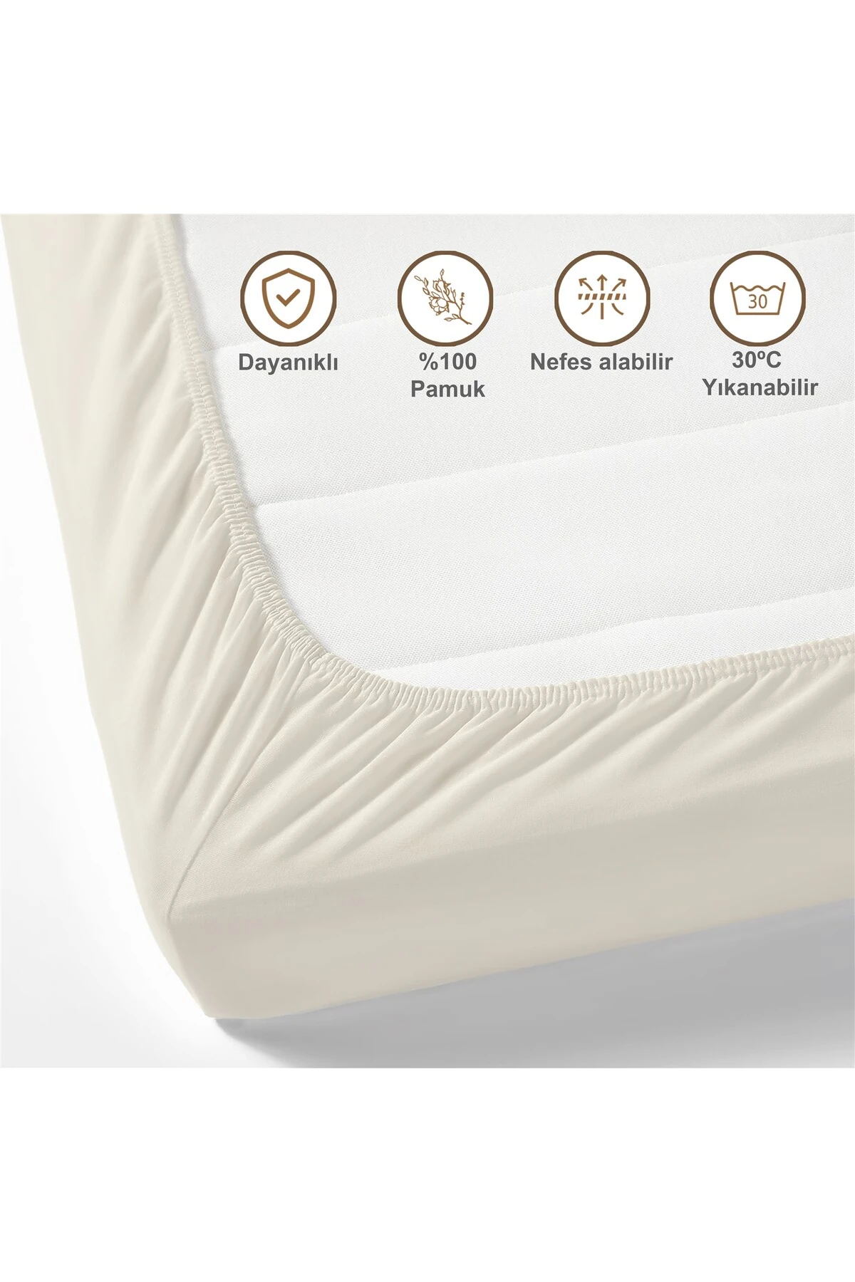 %100 Pamuk Penye Lastikli Çarşaf - Krem