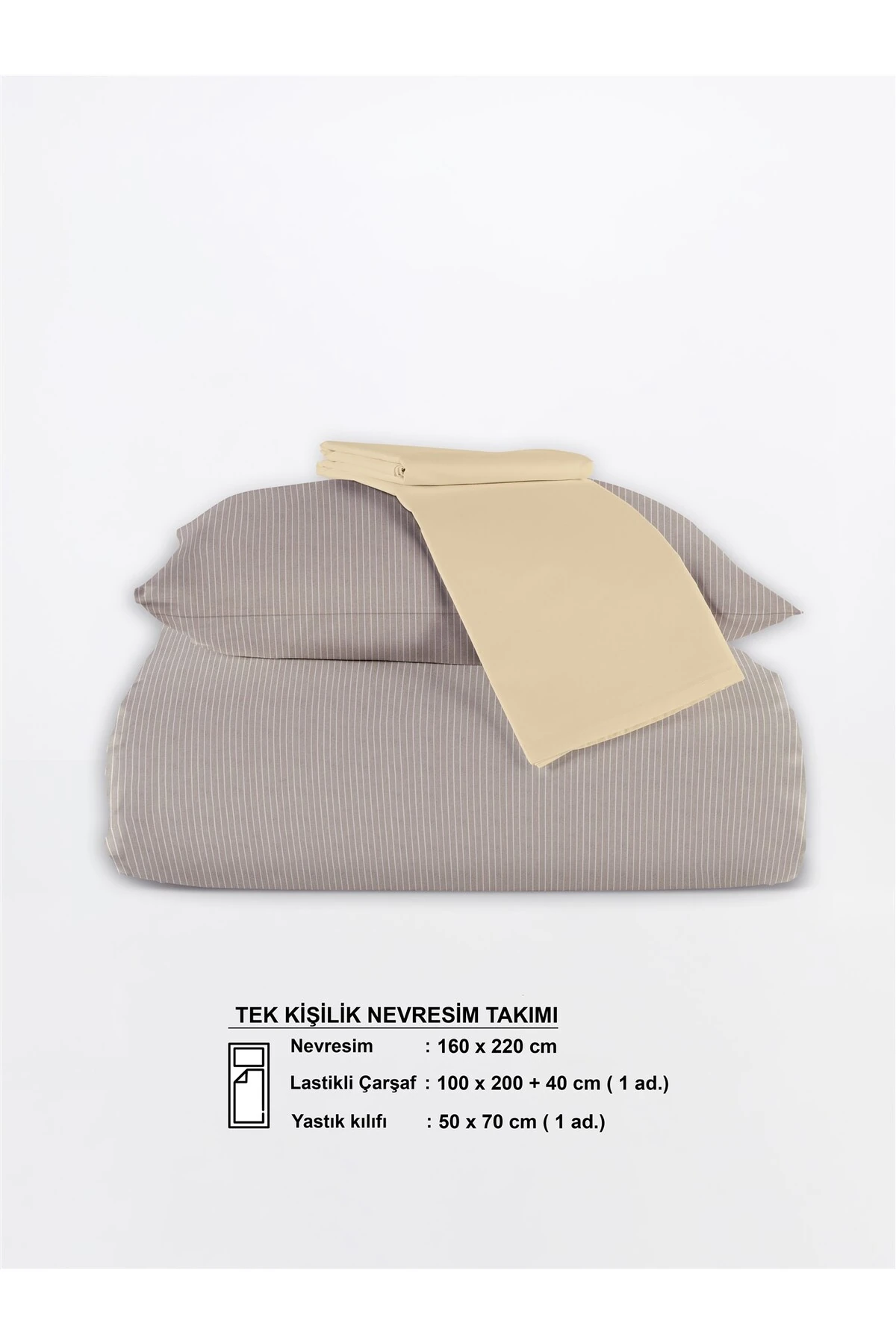 Chıc %100 Pamuk Ranforce Akay Açık Mavi Ipliği Boyalı Nevresim Takımı Tek Kişilik - 160x220 cm - Bej