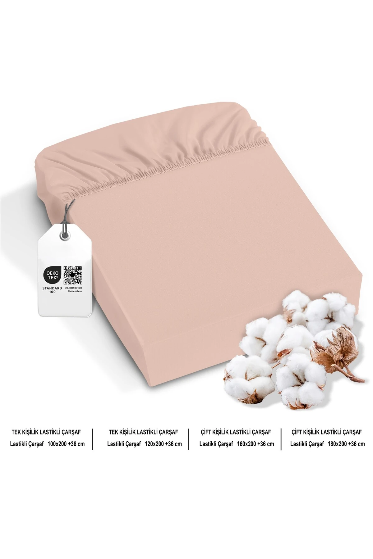 %100 Pamuk Penye Lastikli Çarşaf - Pudra