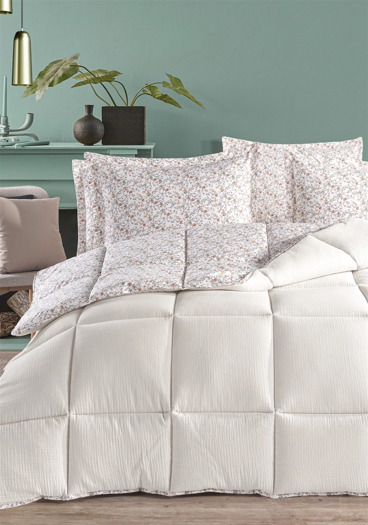 Andy Timeless %100 Pamuk 4 Kat Müslin Comfort Uyku Seti Tek Kişilik 155x215 cm - Ekru