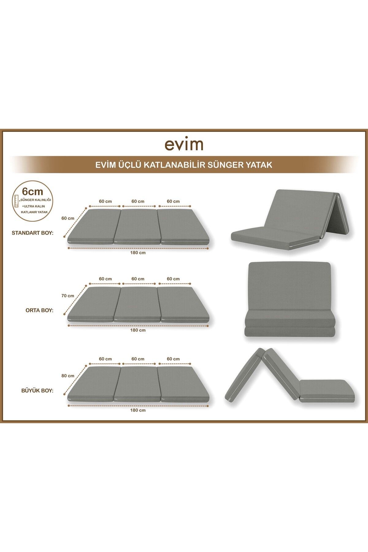 Canvas Açık Bej Fermuarlı Katlanabilir Yer Yatağı Yer Minderi 6cm