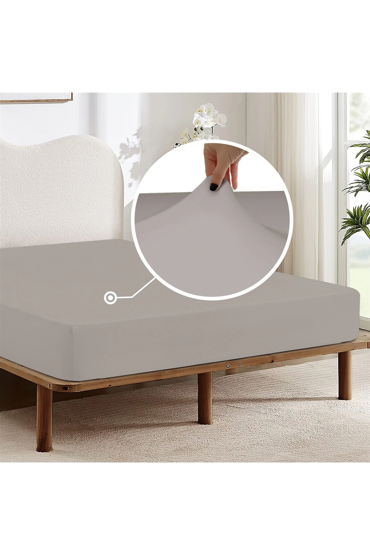 %100 Pamuk Penye Lastikli Çarşaf - Gri̇