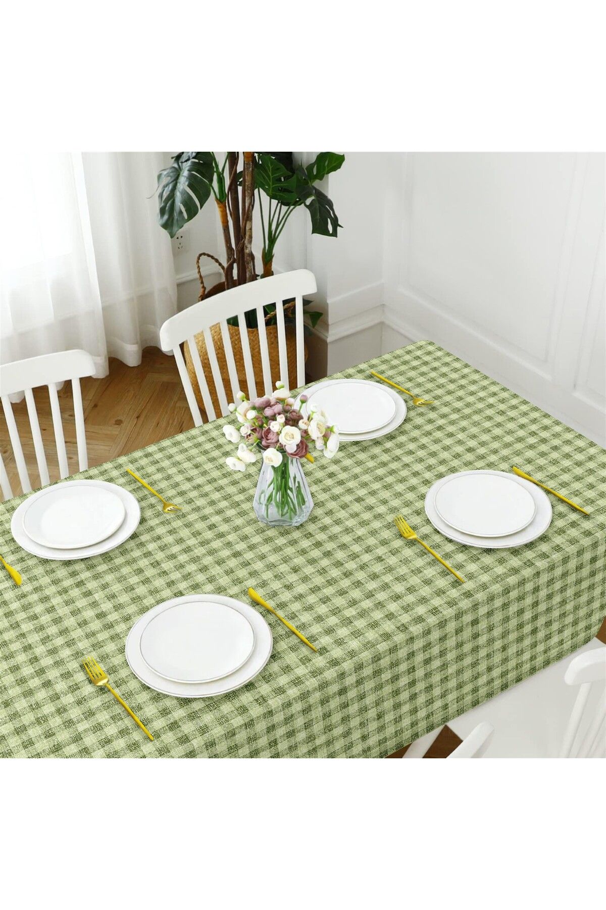 Canvas Ekose  Sıvı Geçirmez Leke Tutmaz Masa Örtüsü