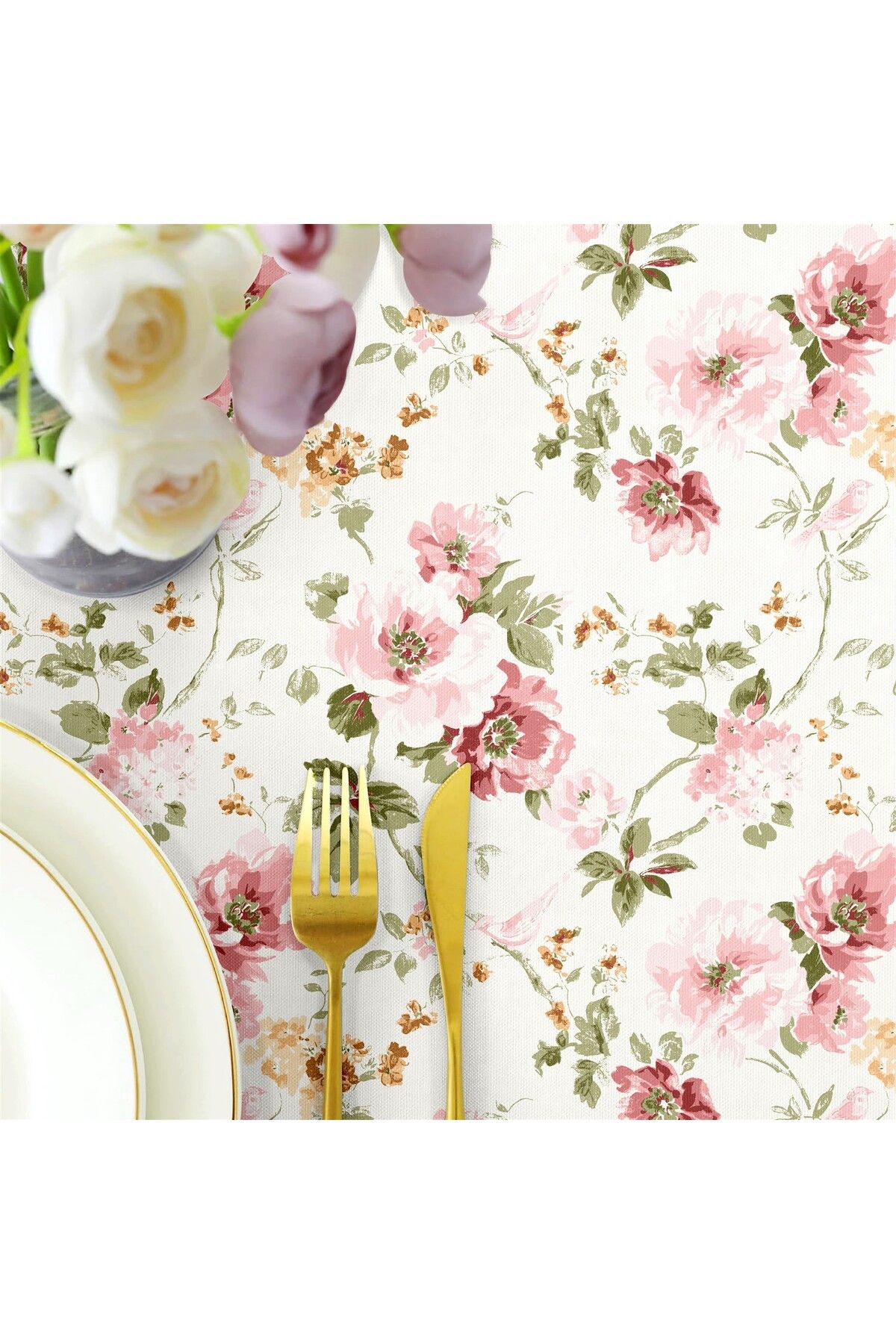 Canvas Desenli Sıvı Geçirmez Leke Tutmaz Masa Örtüsü