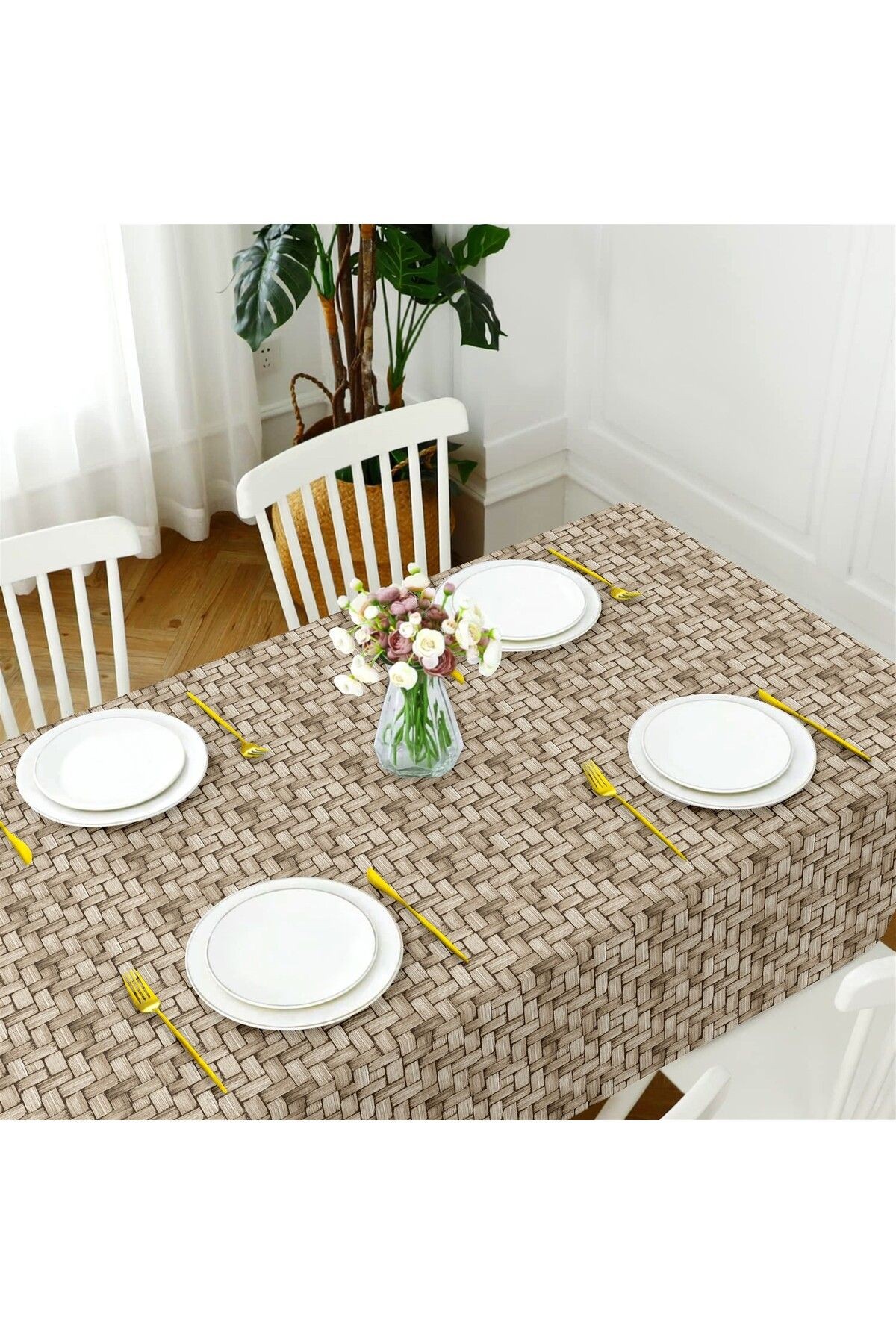 Canvas Wicker Sıvı Geçirmez Leke Tutmaz Masa Örtüsü
