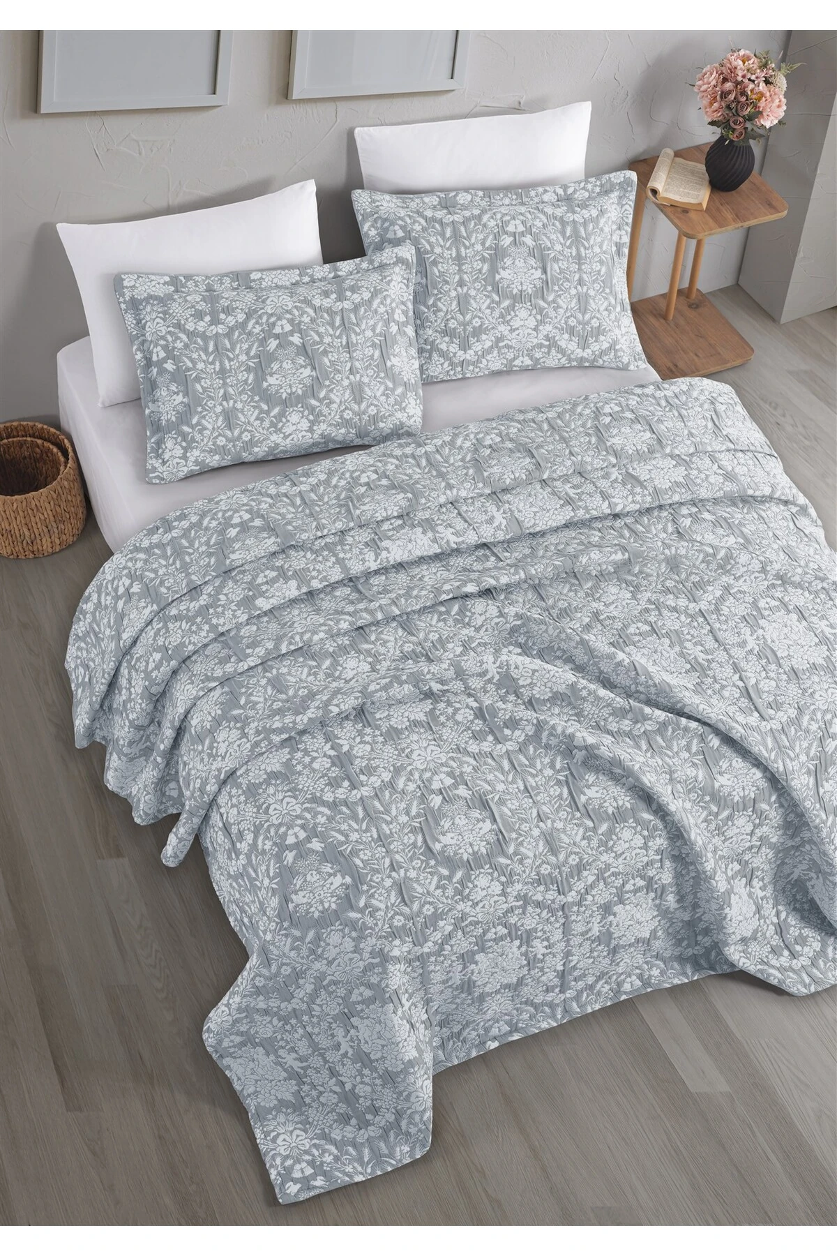 Dolgulu Jakarlı Yatak Örtüsü Seti Çift Kişilik Bej 230x240 cm - gala i̇ndi̇go