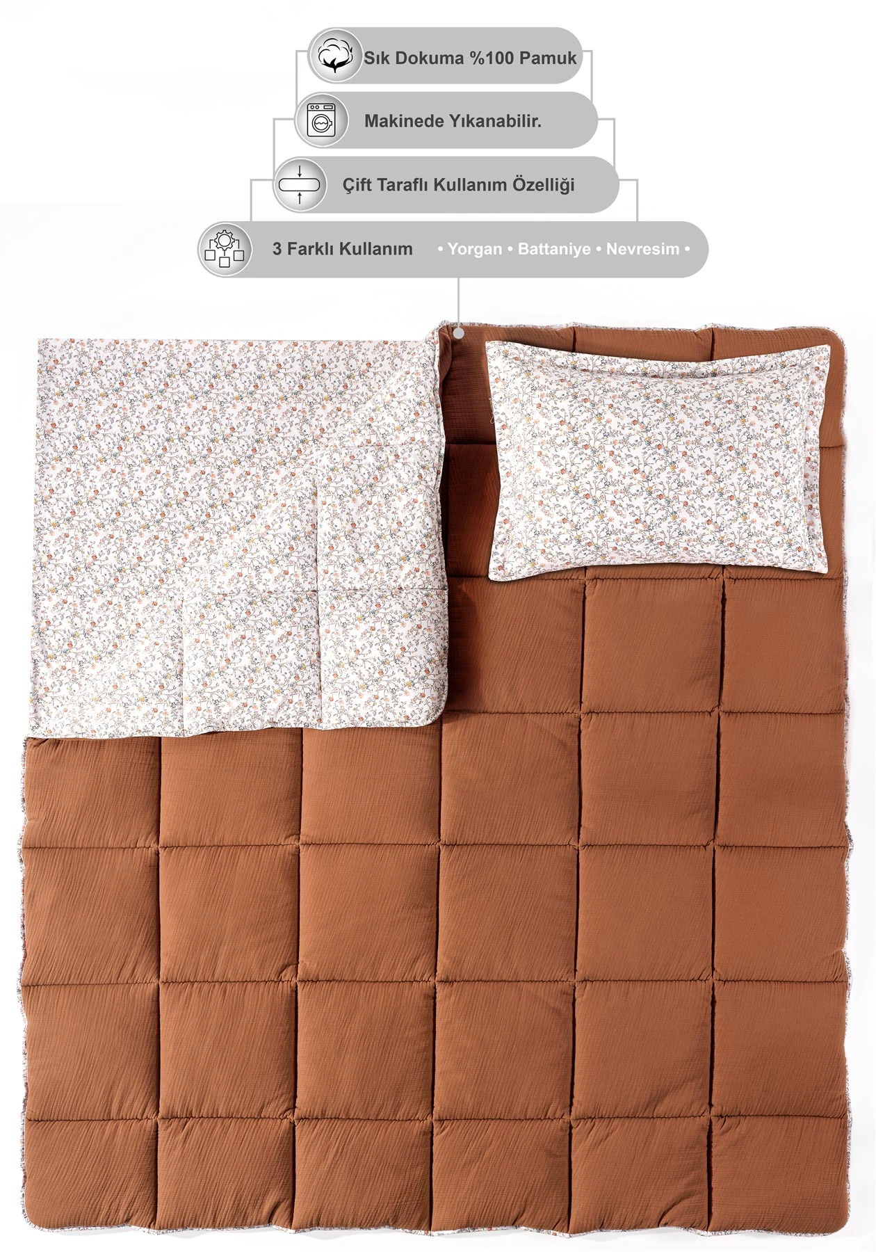 Andy Müslin Comfort Uyku Seti Çift Kişilik 95x215 cm - Kahve