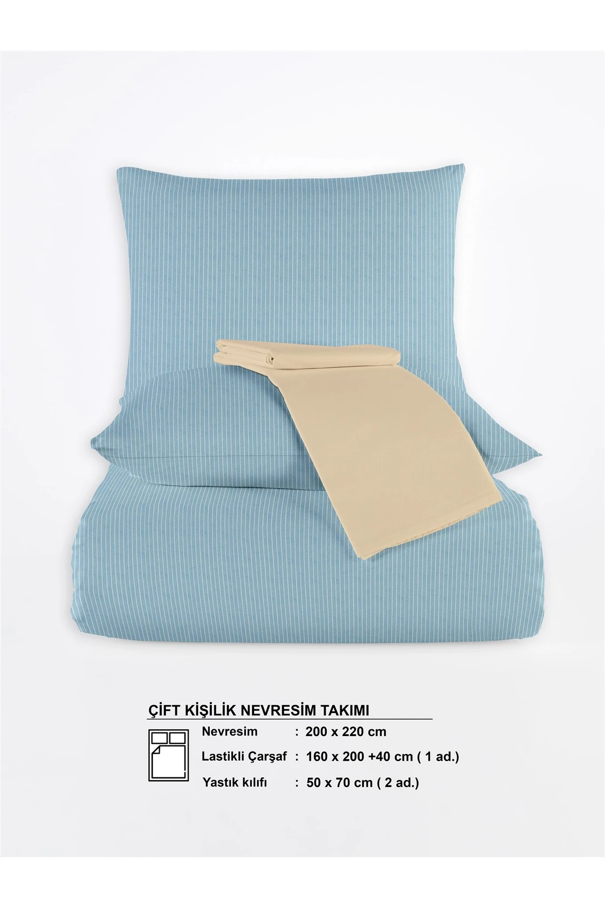 Chıc %100 Pamuk Ranforce Akay  Ipliği Boyalı Nevresim Takımı Çift Kişilik - 200x220 cm - Mavi̇