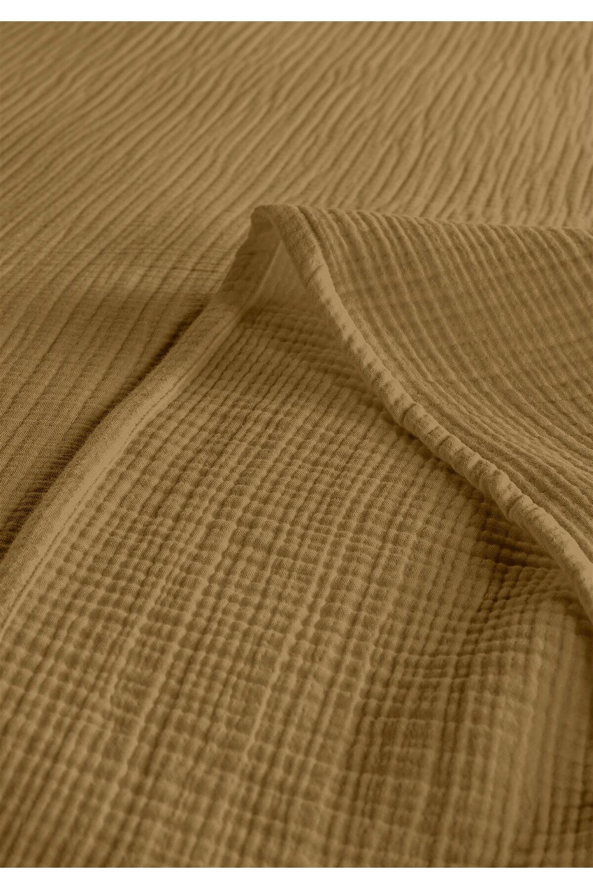 % 100 Doğal Pamuk 4 Kat Müslin Lüks Tek Kişilik Pike Takımı 160x230cm - Hardal