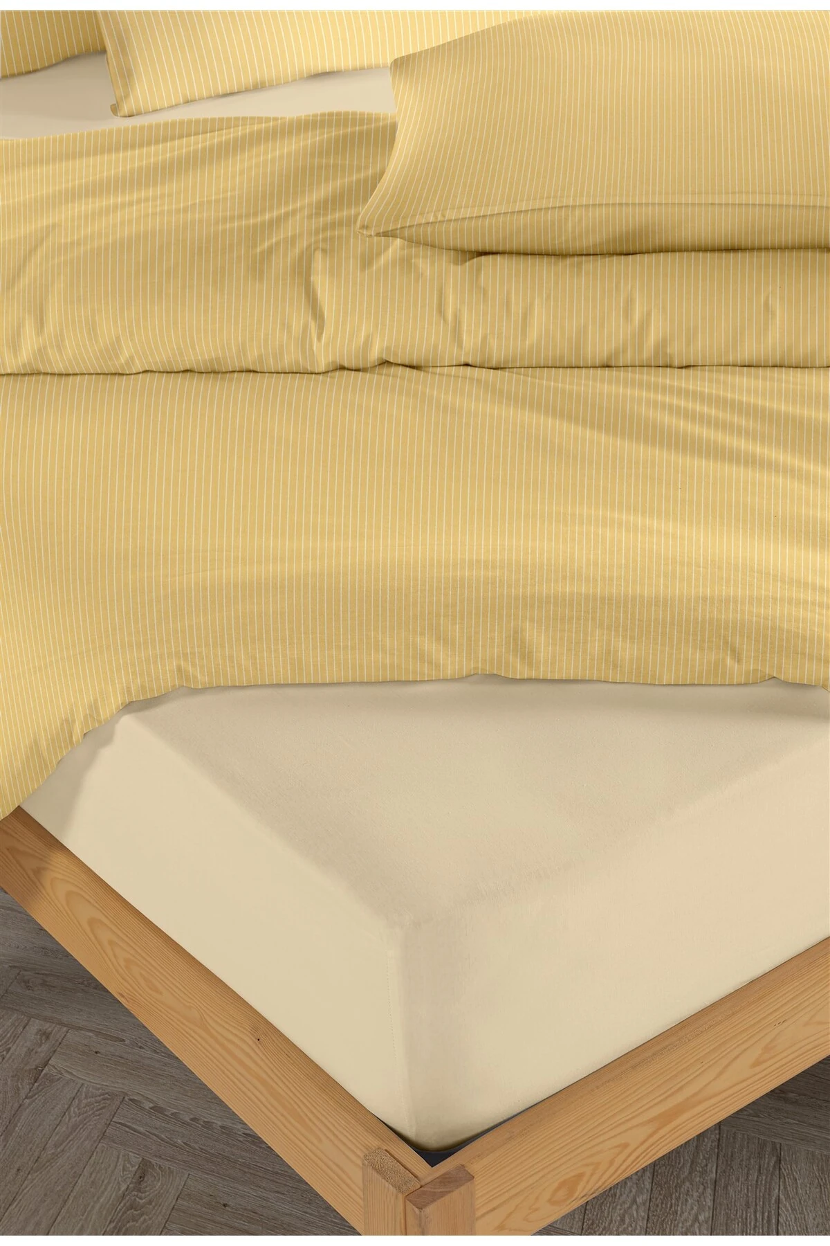 Chıc %100 Pamuk Ranforce Akay  Ipliği Boyalı Nevresim Takımı Çift Kişilik - 200x220 cm - sari