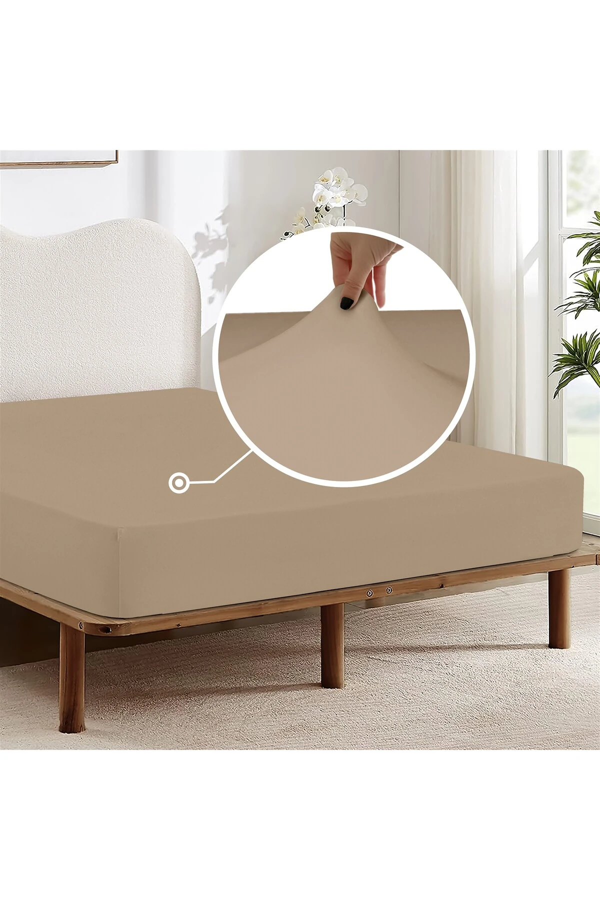 %100 Pamuk Penye Lastikli Çarşaf - Bej