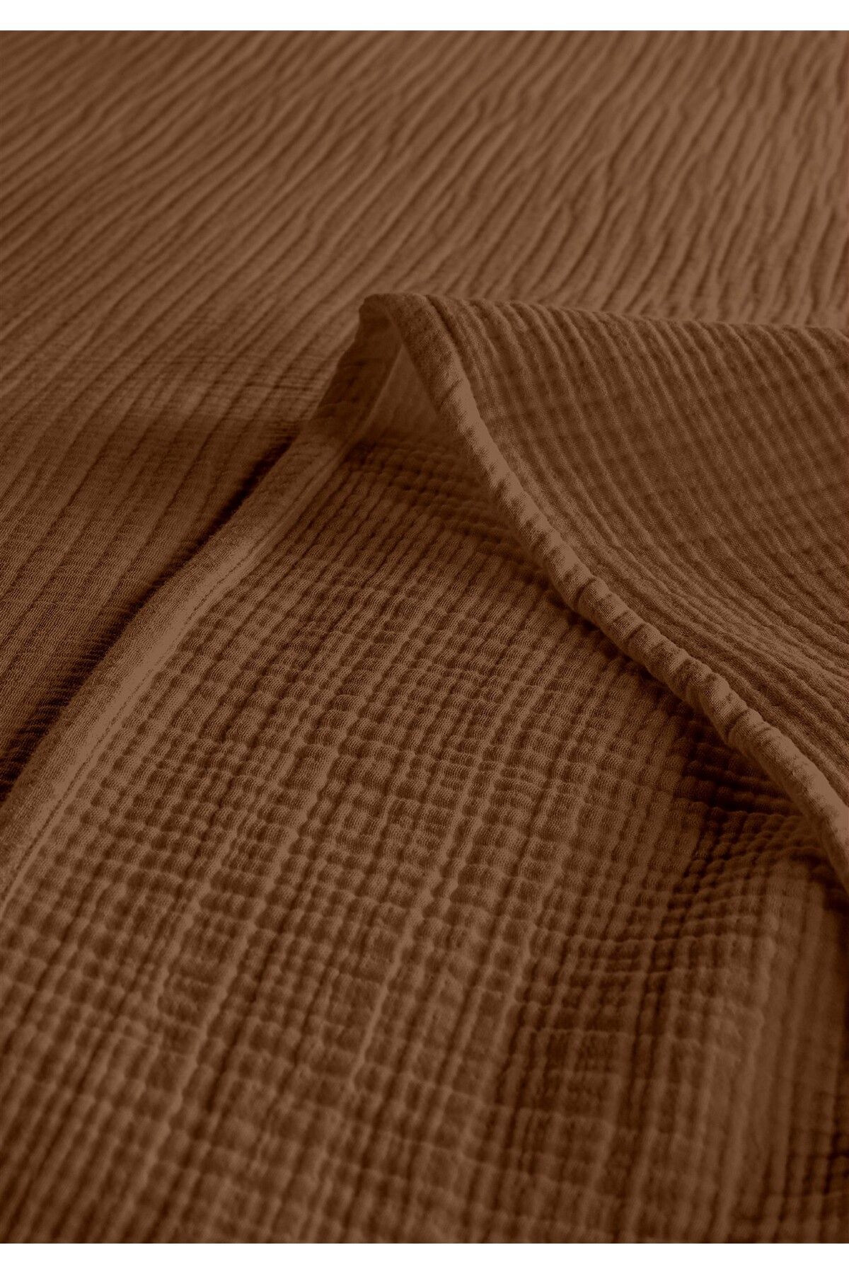 % 100 Doğal Pamuk 4 Kat Müslin Lüks Tek Kişilik Pike Takımı 160x230cm - Koyu Kahve