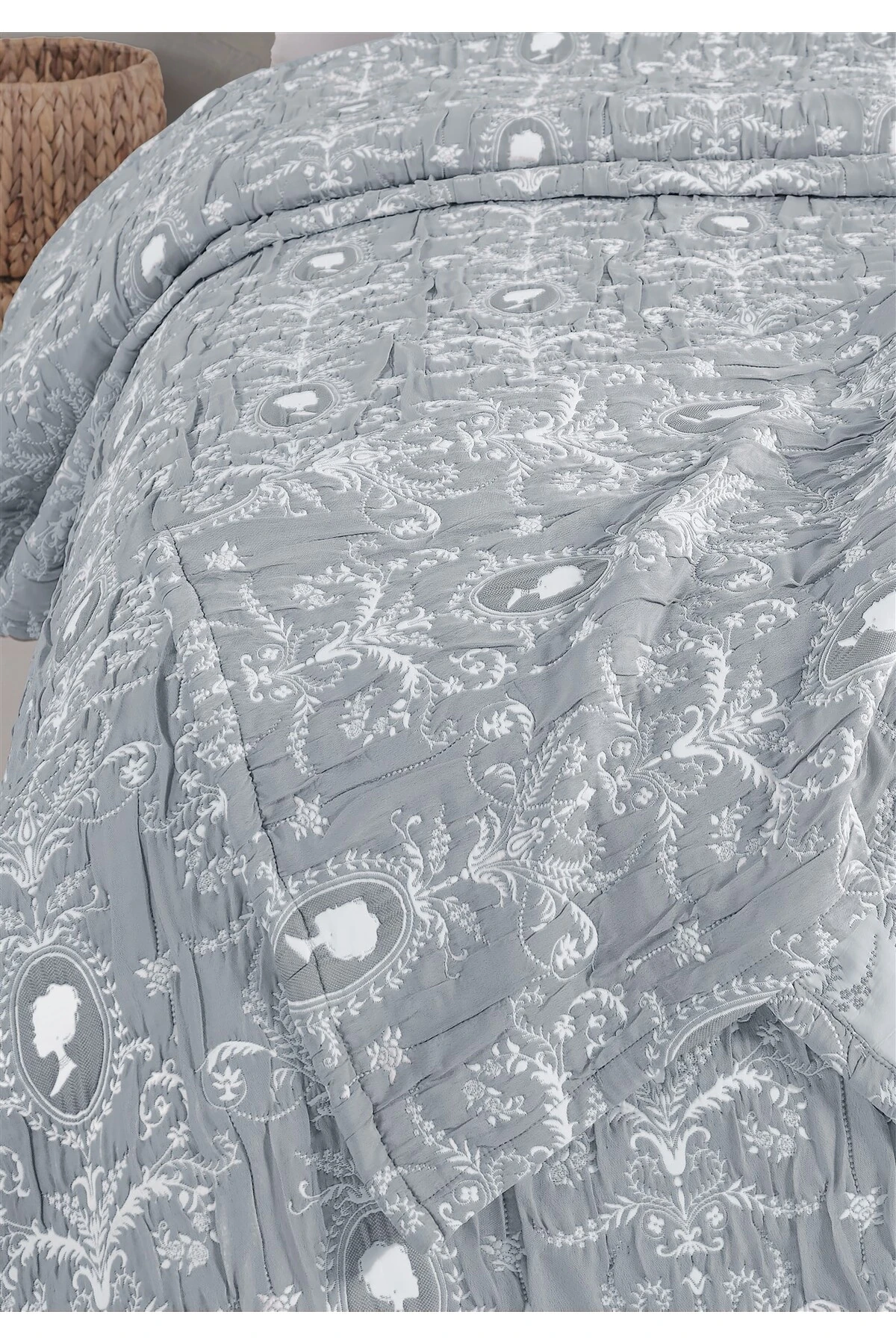 Dolgulu Jakarlı Yatak Örtüsü Seti Çift Kişilik Bej 230x240 cm - glory i̇ndi̇go