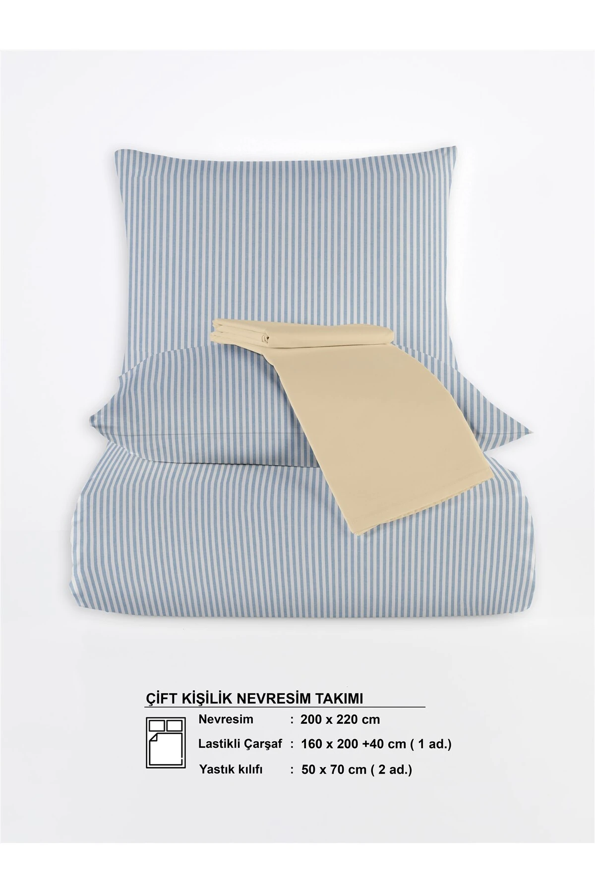 Mira %100 Pamuk Ranforce Yezra Ipliği Boyalı Nevresim Takımı Çift Kişilik - 200x220 Cm - Mavi̇