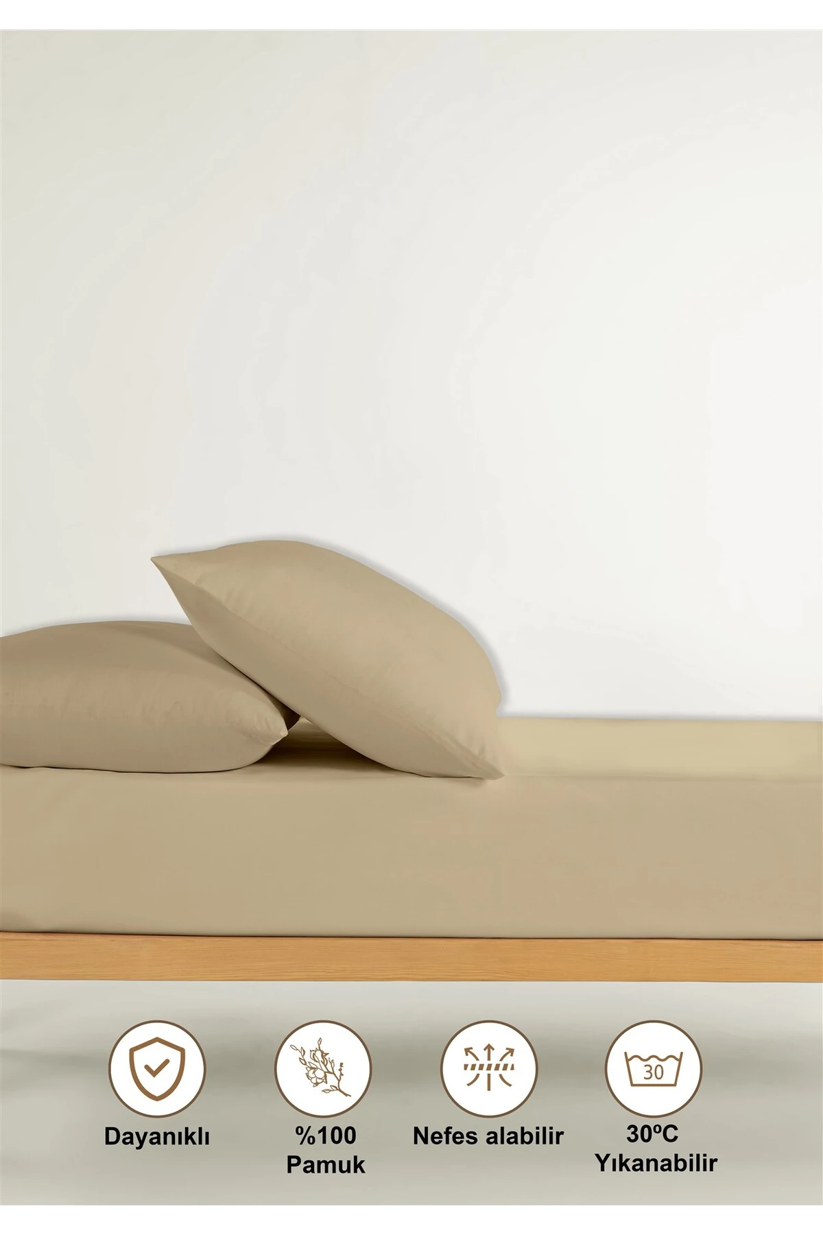 Naria Ranforce %100 Pamuk Lastikli Çarşaf - Açik bej