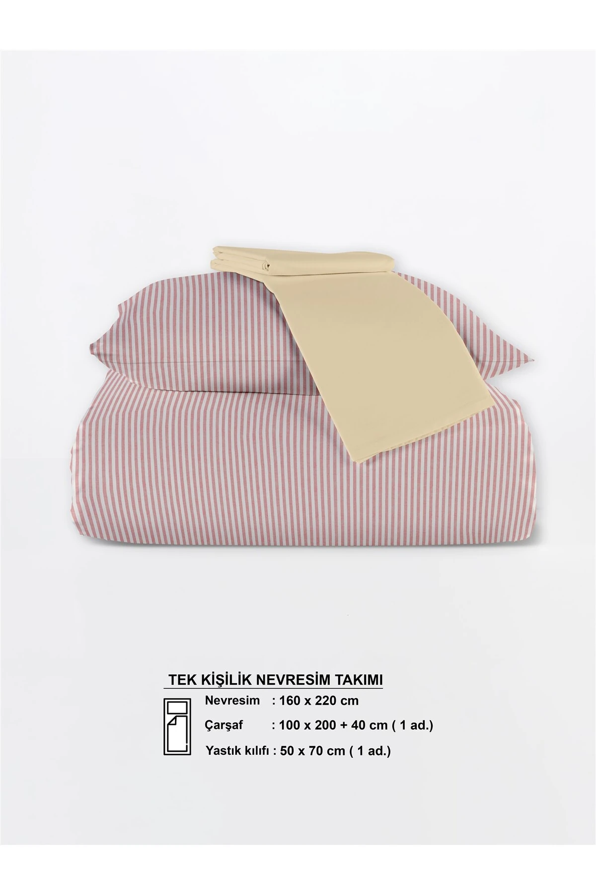 Mira %100 Pamuk Ranforce Yezra Ipliği Boyalı Nevresim Takımı Tek Kişilik - 160x220 cm - kirmizi