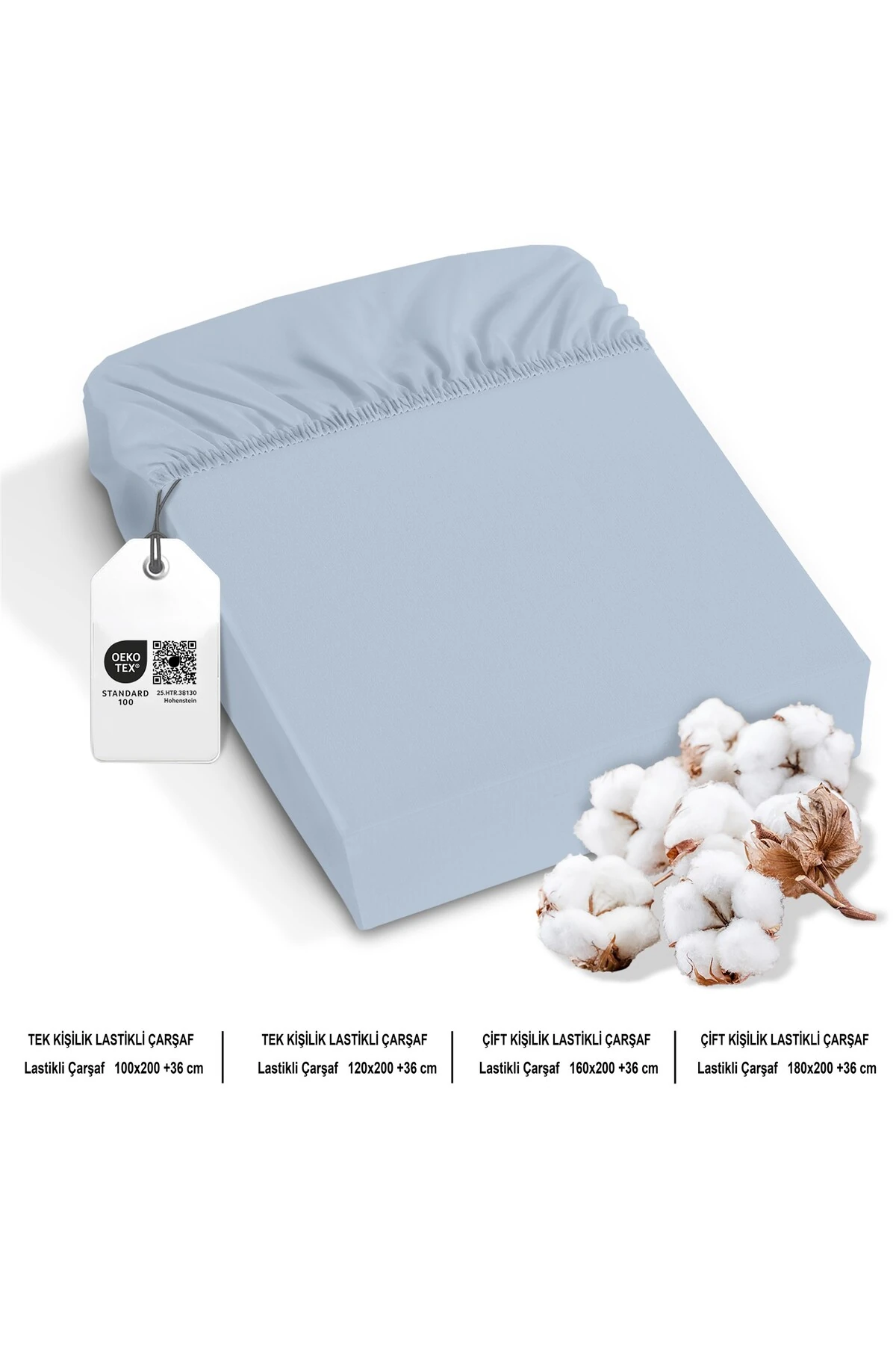 %100 Pamuk Penye Lastikli Çarşaf - Mavi̇