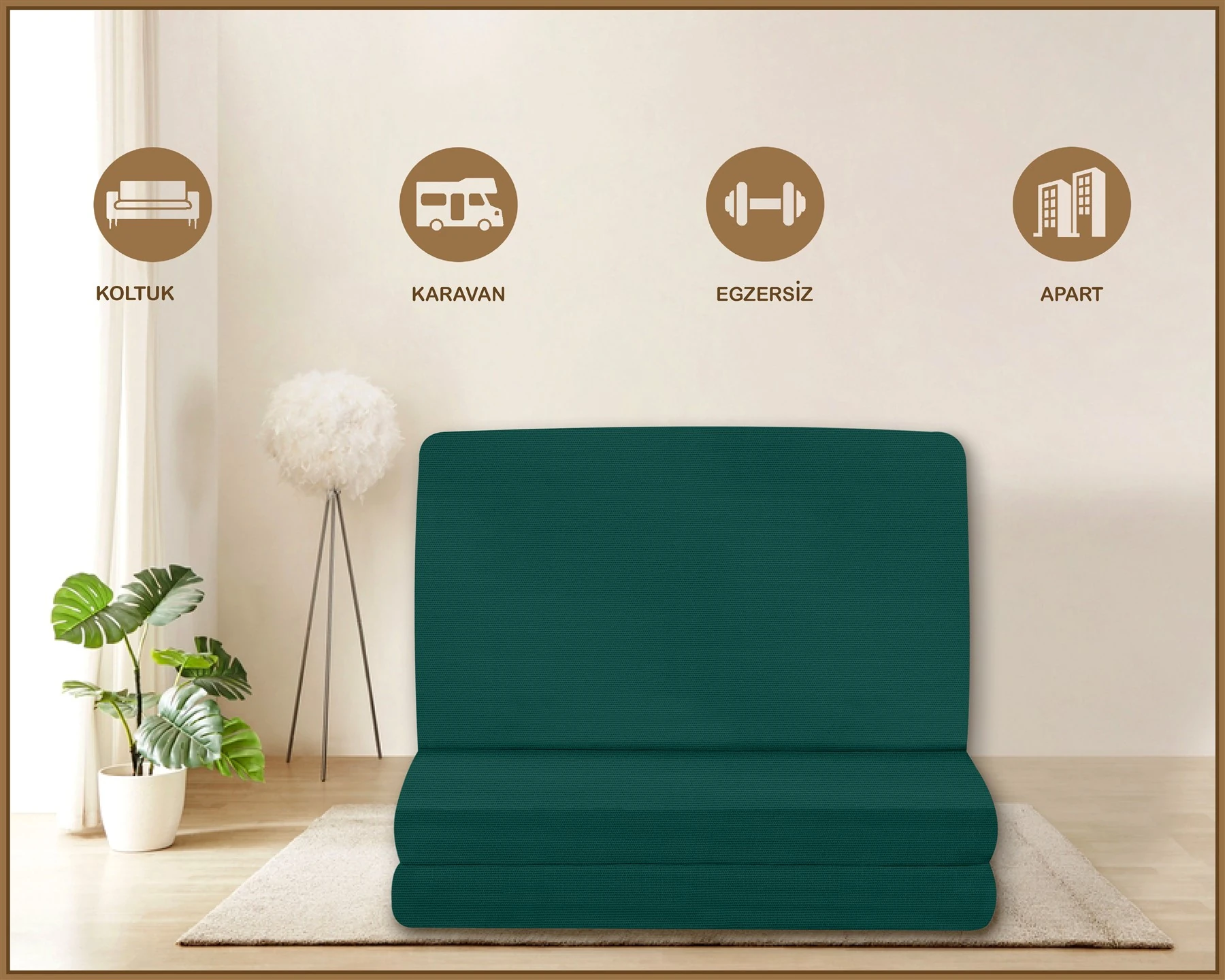 Canvas  Fermuarlı Katlanabilir Yer Yatağı Yer Minderi 60x180x6cm - Petrol