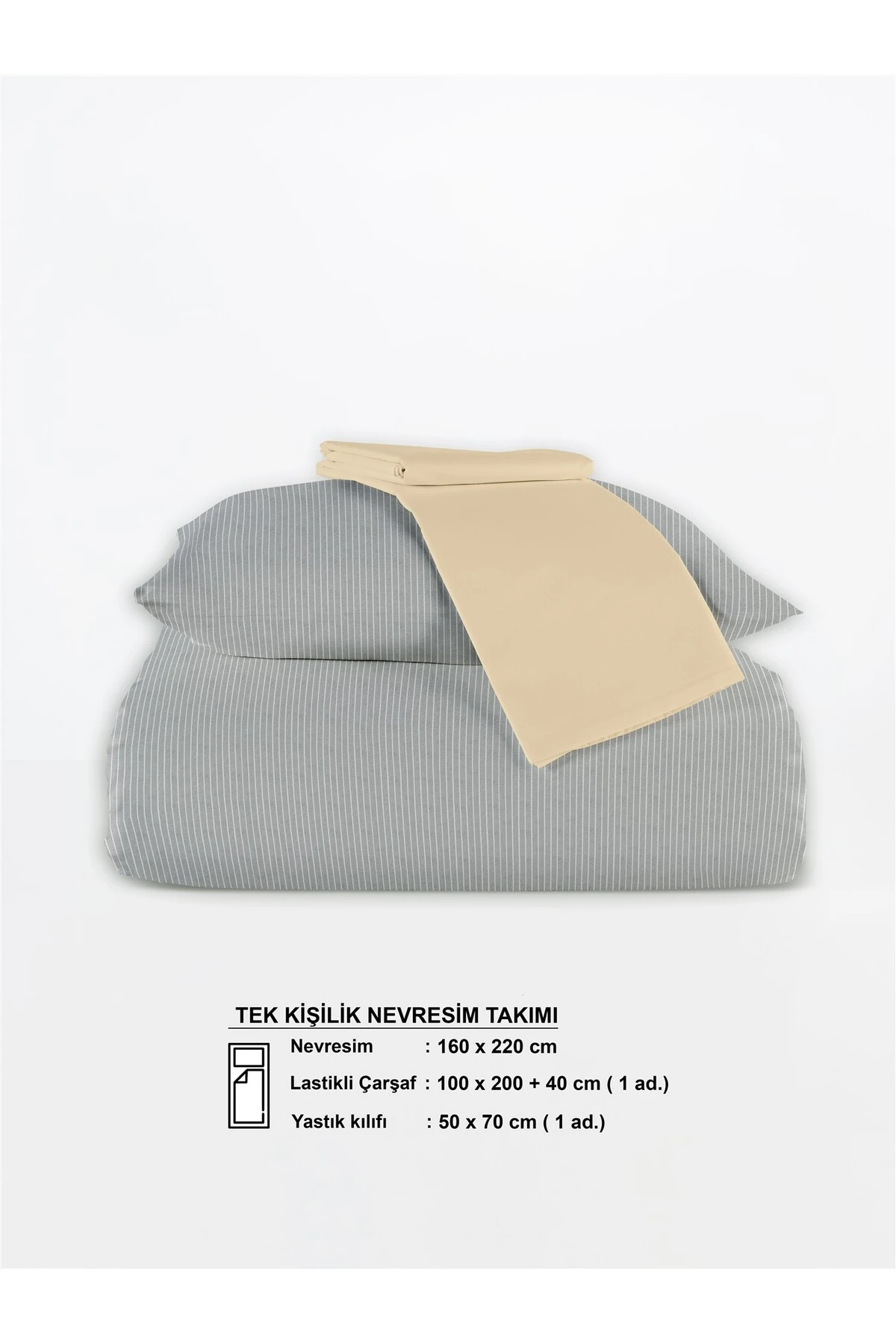 Chıc %100 Pamuk Ranforce Akay Açık Mavi Ipliği Boyalı Nevresim Takımı Tek Kişilik - 160x220 cm - Koyu Gri̇