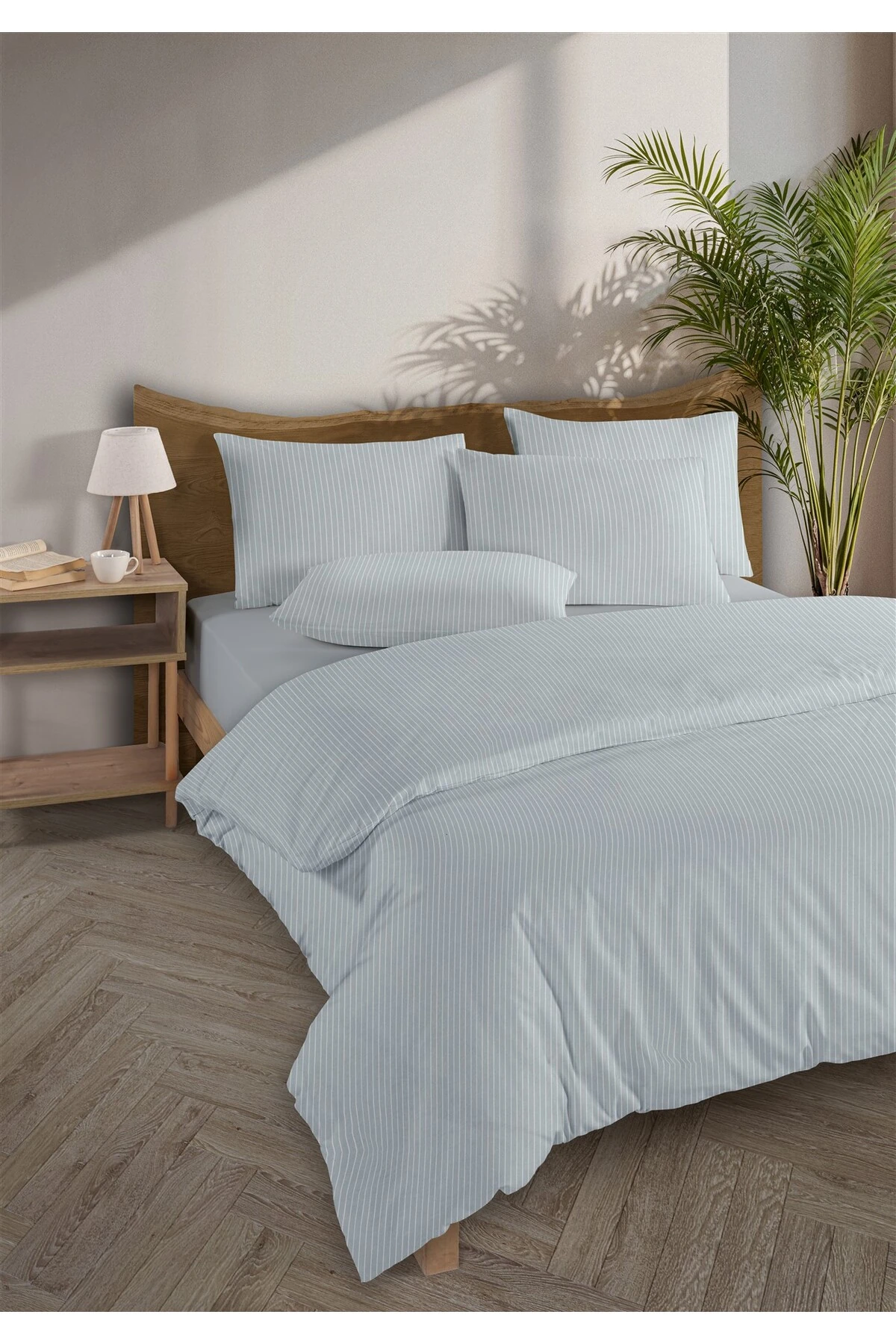 Line %100 Pamuk Ranforce Akay  Ipliği Boyalı Nevresim Takımı Çift Kişilik - 200x220 cm - akay açik mavi̇