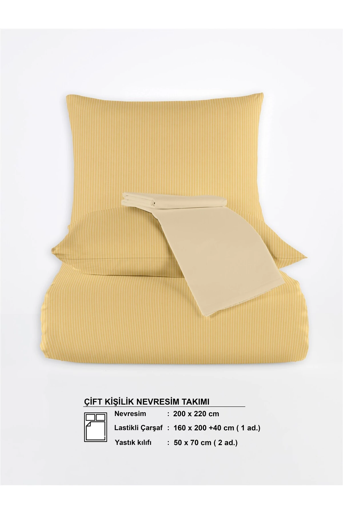 Chıc %100 Pamuk Ranforce Akay  Ipliği Boyalı Nevresim Takımı Çift Kişilik - 200x220 cm - sari