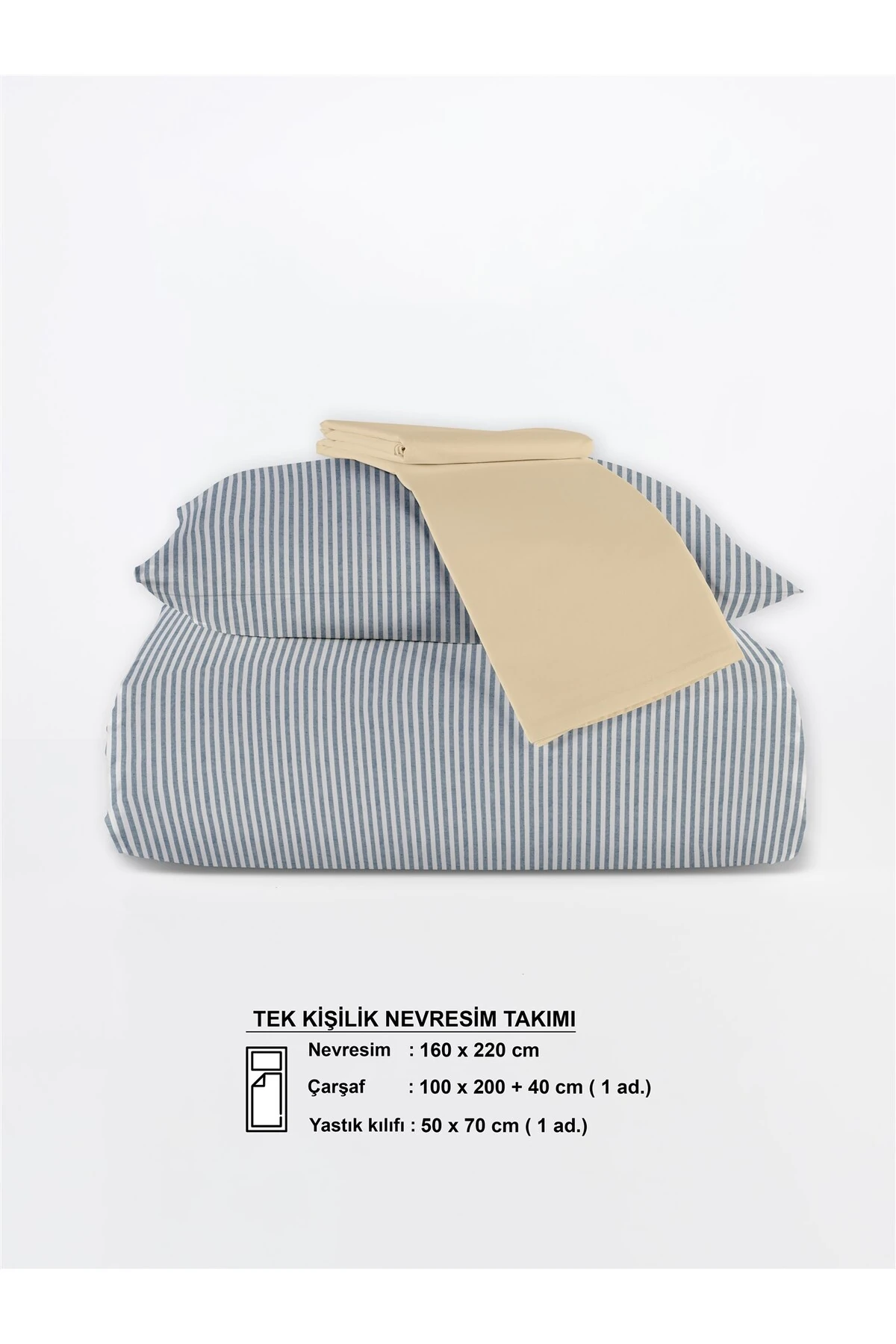 Mira %100 Pamuk Ranforce Yezra Ipliği Boyalı Nevresim Takımı Tek Kişilik - 160x220 cm - Laci̇vert