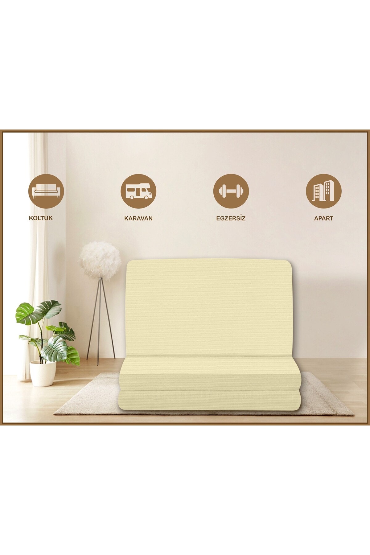 Canvas Ekru Fermuarlı Katlanabilir Yer Yatağı Yer Minderi 6cm