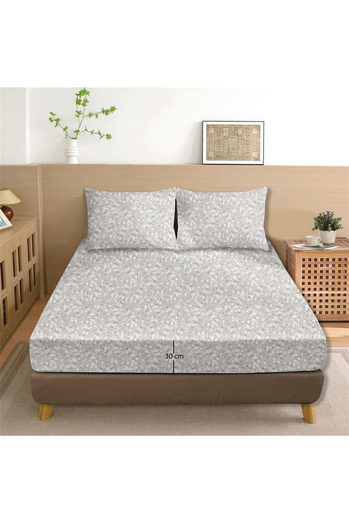 Dalya %100 Pamuk Çift Kişilik Lastikli Çarşaf Seti Açık Bej - 160x200+30 cm