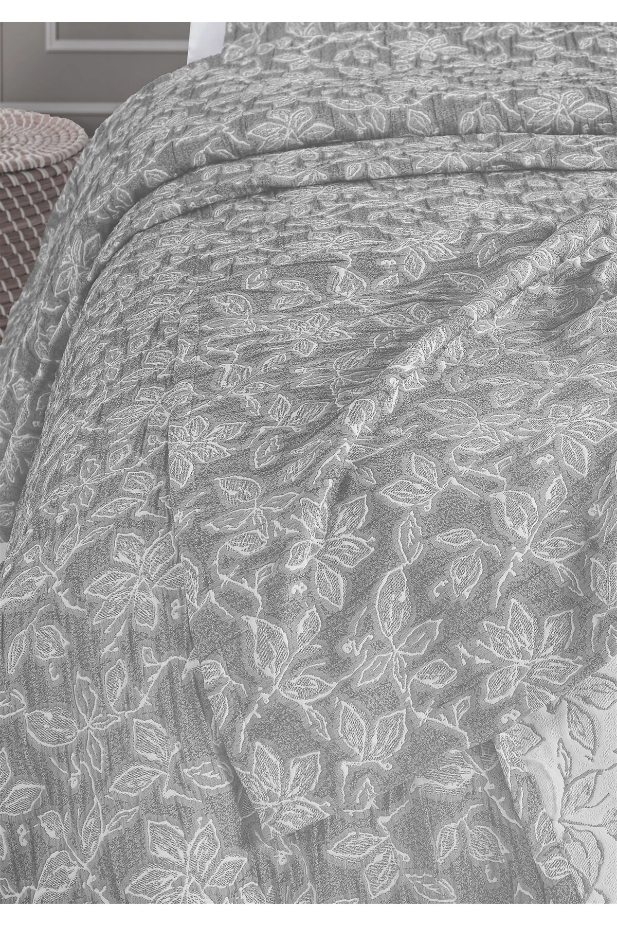 Dolgulu Jakarlı Yatak Örtüsü Seti Çift Kişilik Bej 230x240 cm - kael gri̇