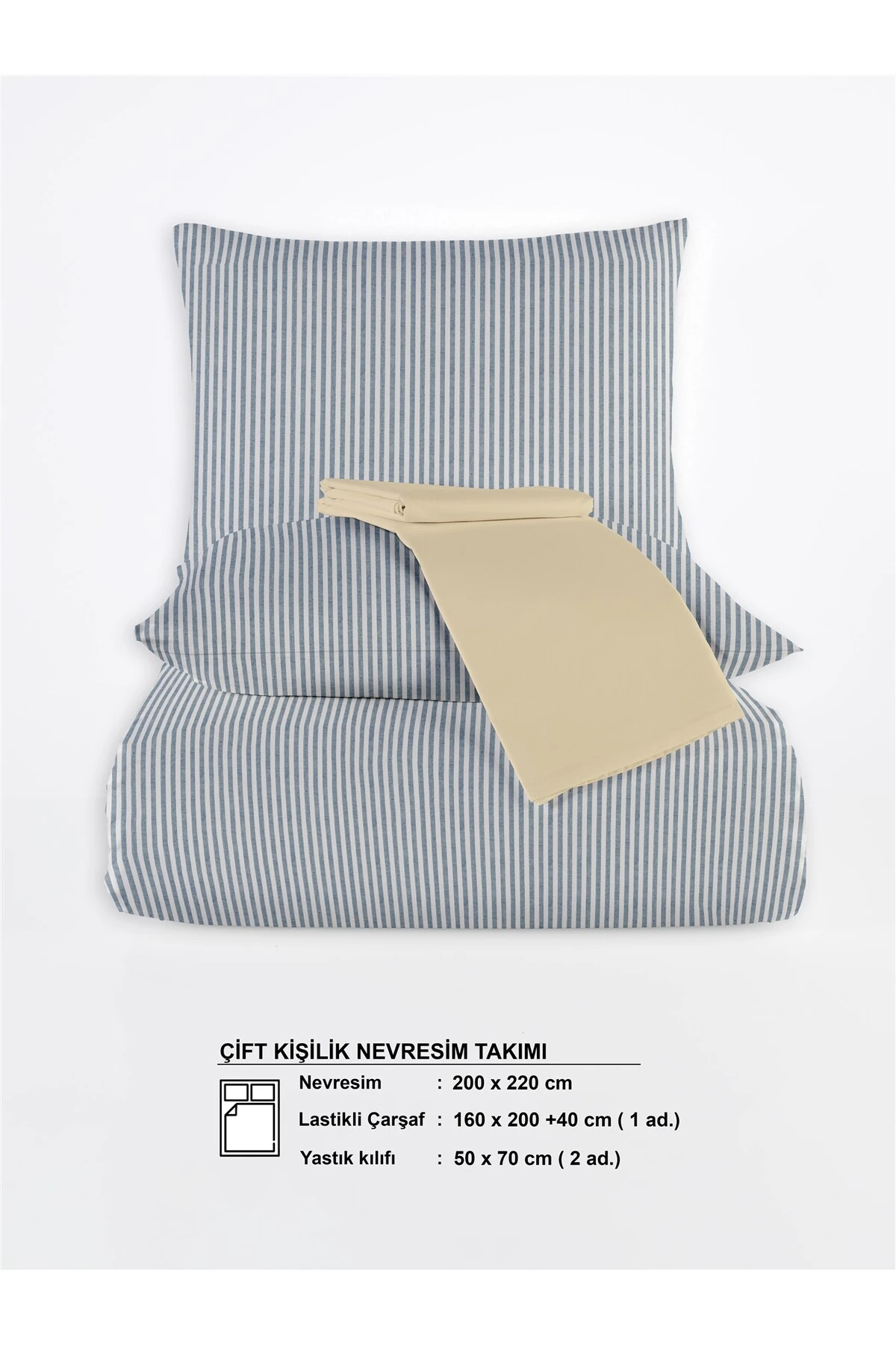 Mira %100 Pamuk Ranforce Yezra Ipliği Boyalı Nevresim Takımı Çift Kişilik - 200x220 Cm - Laci̇vert