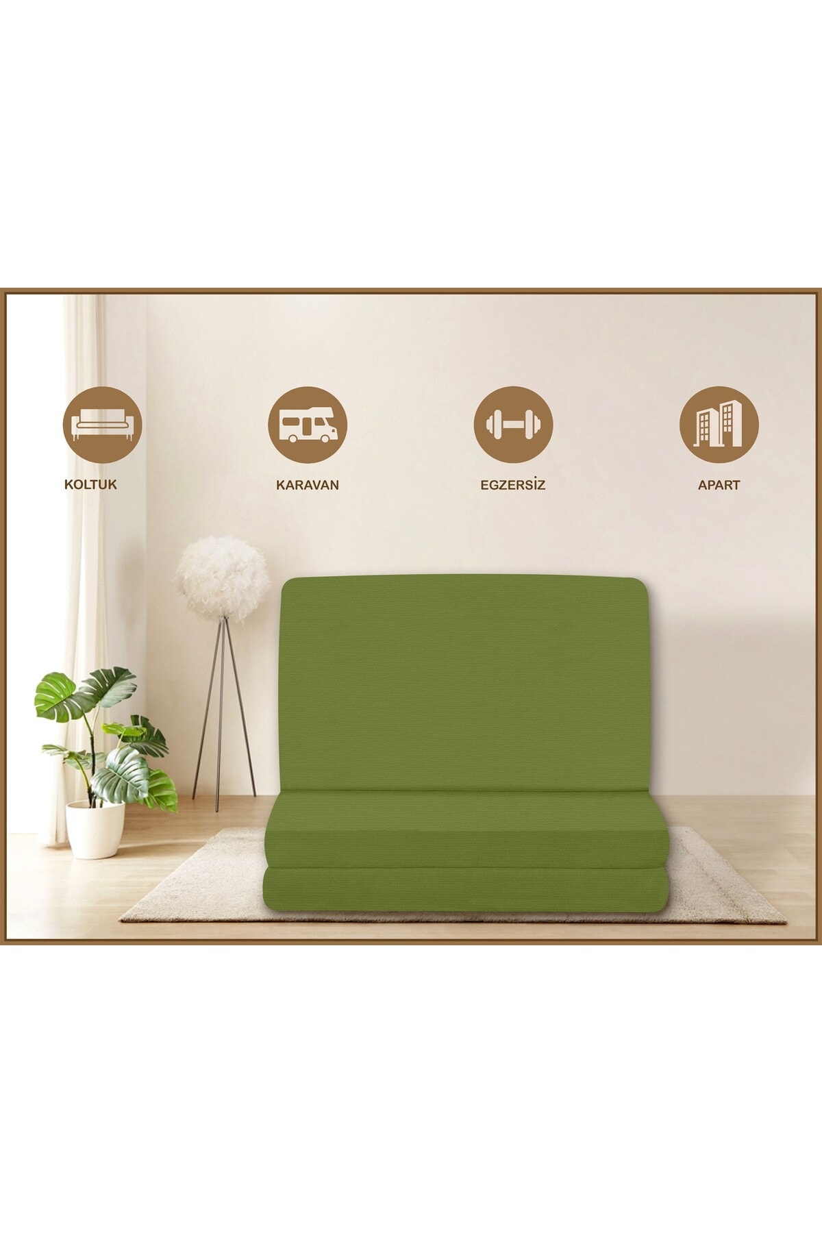 Canvas Açık Bej Fermuarlı Katlanabilir Yer Yatağı Yer Minderi 6cm
