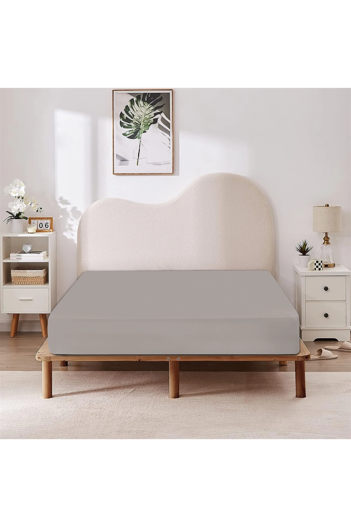 %100 Pamuk Penye Lastikli Çarşaf - Gri̇