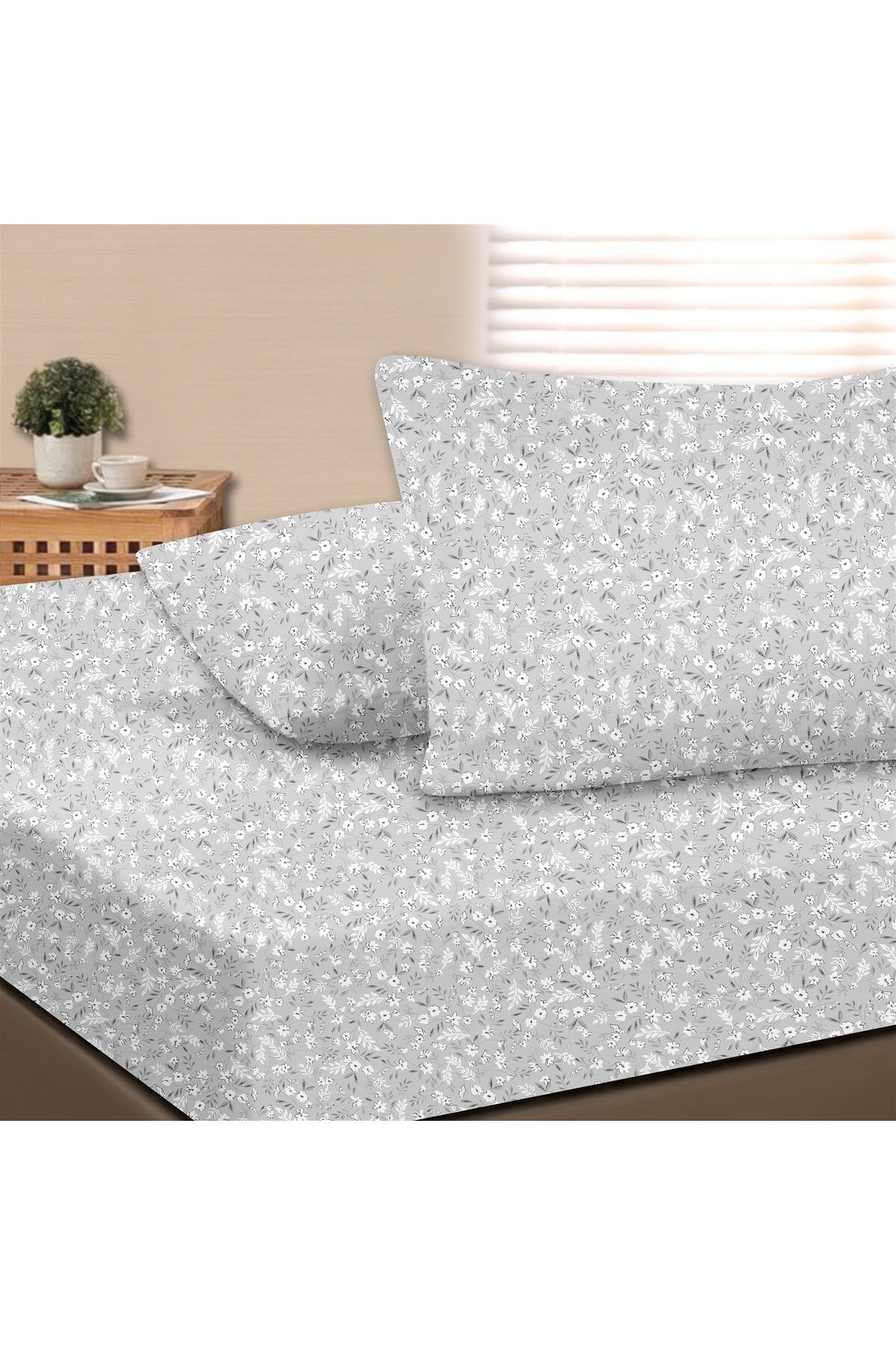 Dalya %100 Pamuk Çift Kişilik Lastikli Çarşaf Seti  - 160x200+30 cm - Açik Gri̇