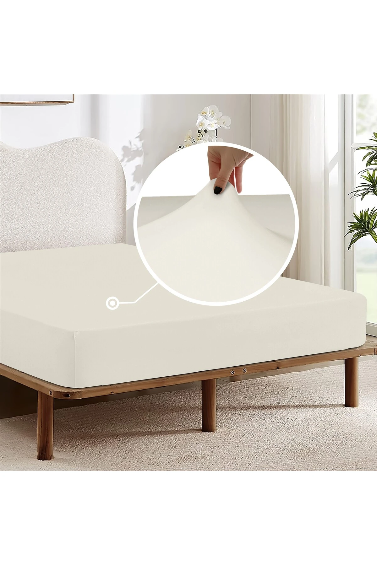 %100 Pamuk Penye Lastikli Çarşaf - Krem