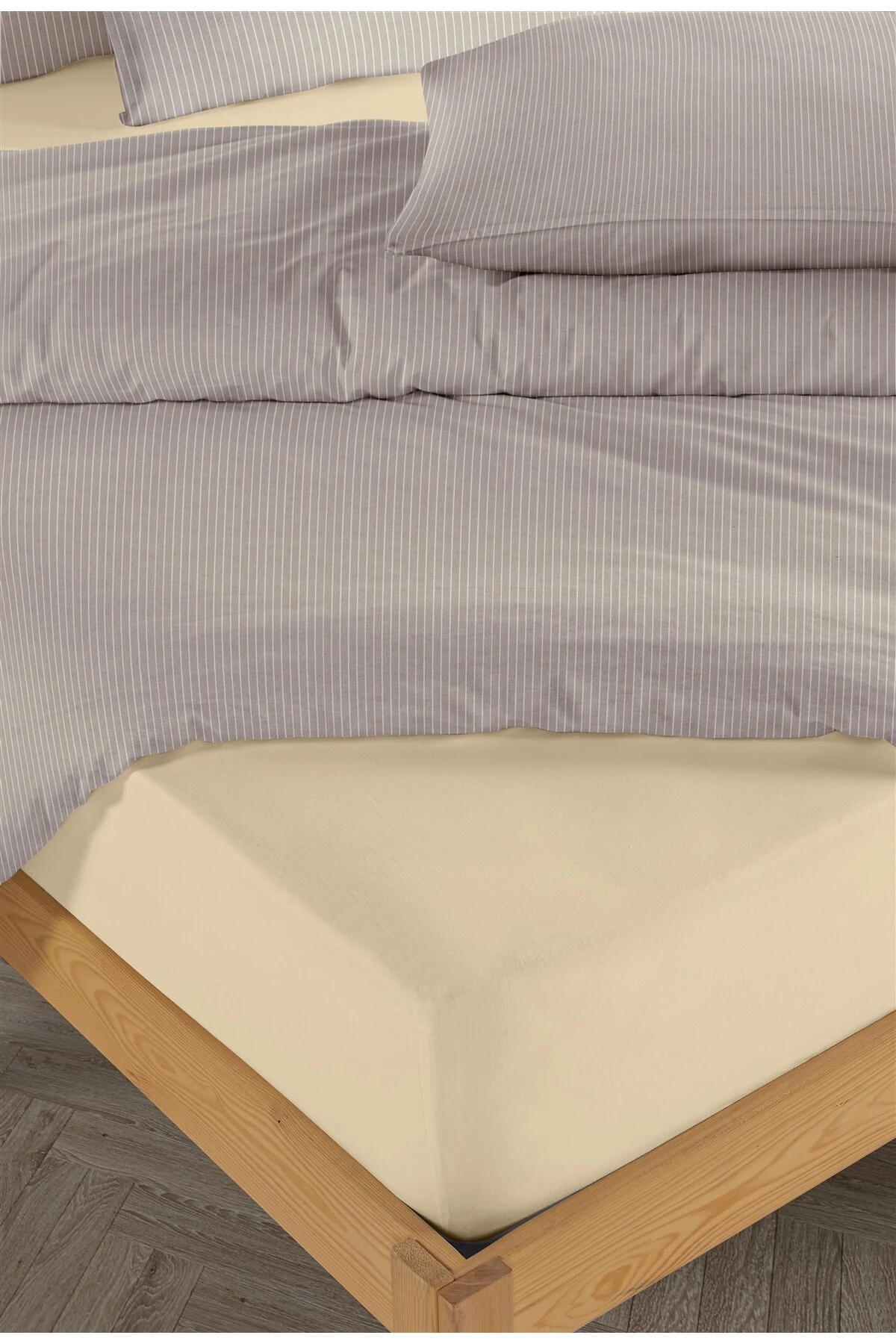 Chıc %100 Pamuk Ranforce Akay  Ipliği Boyalı Nevresim Takımı Çift Kişilik - 200x220 cm - Bej