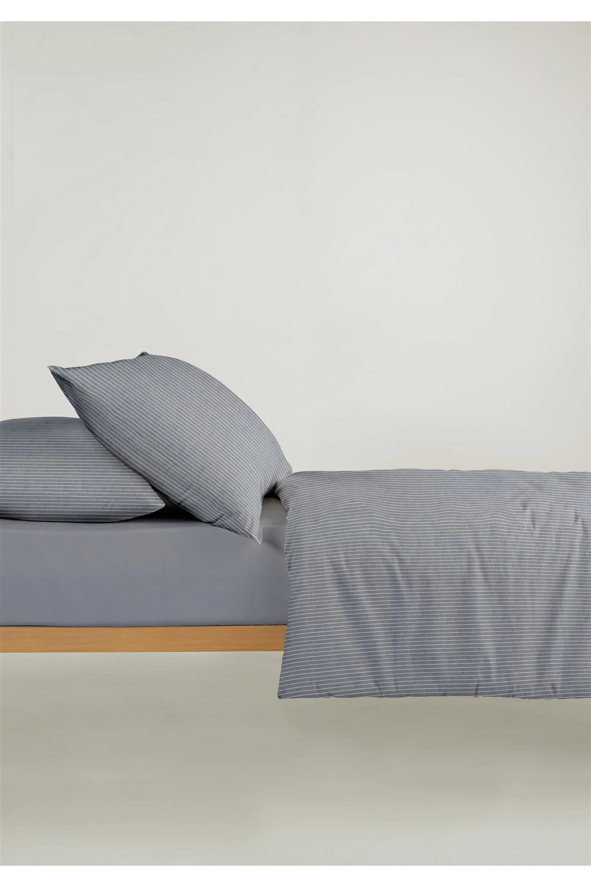 Line %100 Pamuk Ranforce Akay Ipliği Boyalı Nevresim Takımı Tek Kişilik - 160x220 cm - akay laci̇vert