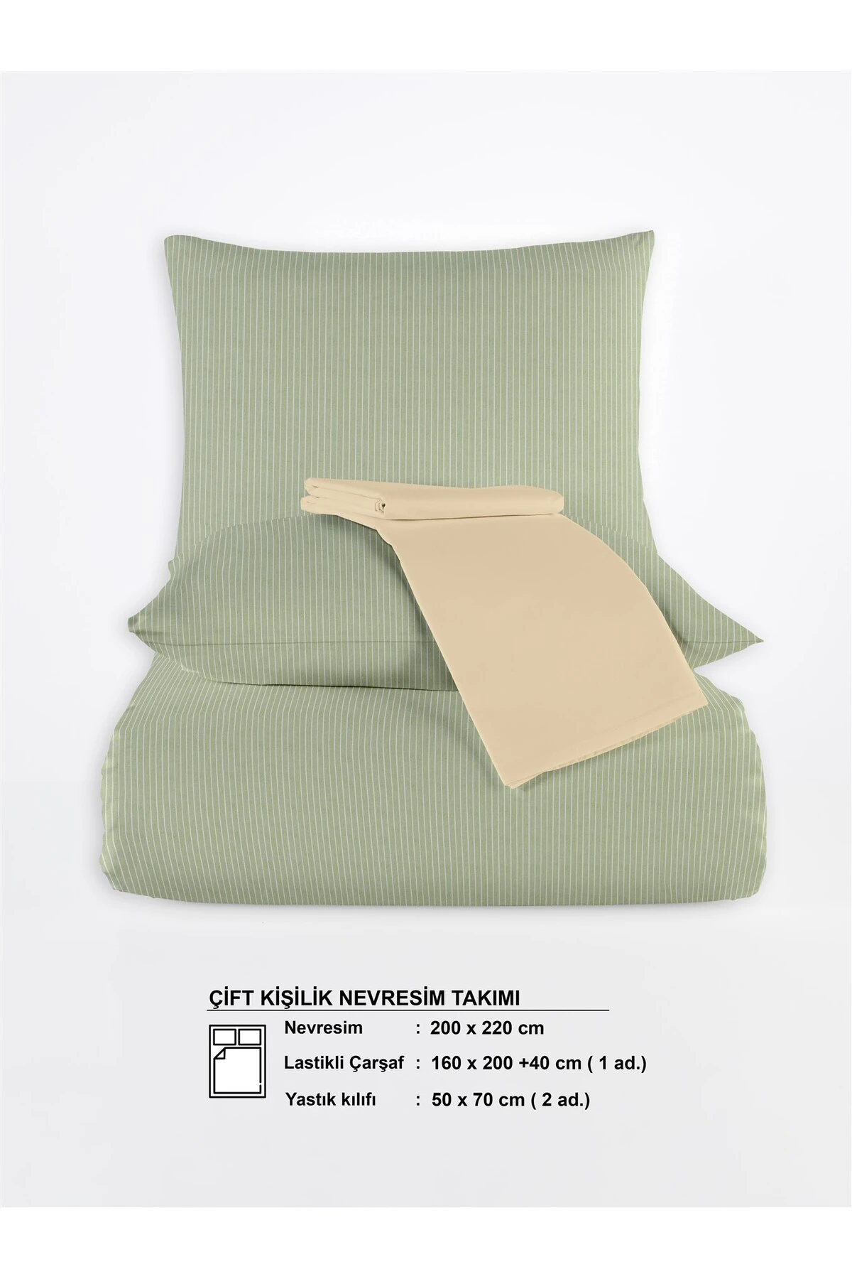 Chıc %100 Pamuk Ranforce Akay  Ipliği Boyalı Nevresim Takımı Çift Kişilik - 200x220 cm - Yeşi̇l