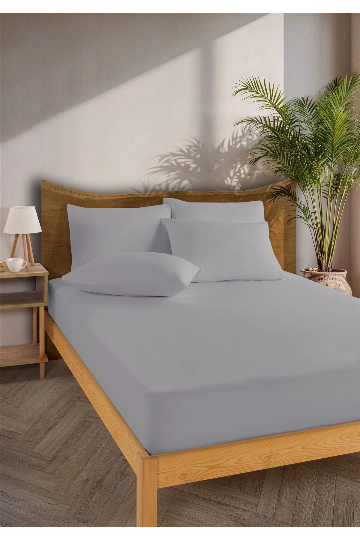 Siena Ranforce %100 Pamuk Lastikli Çarşaf Seti - Açik Gri̇