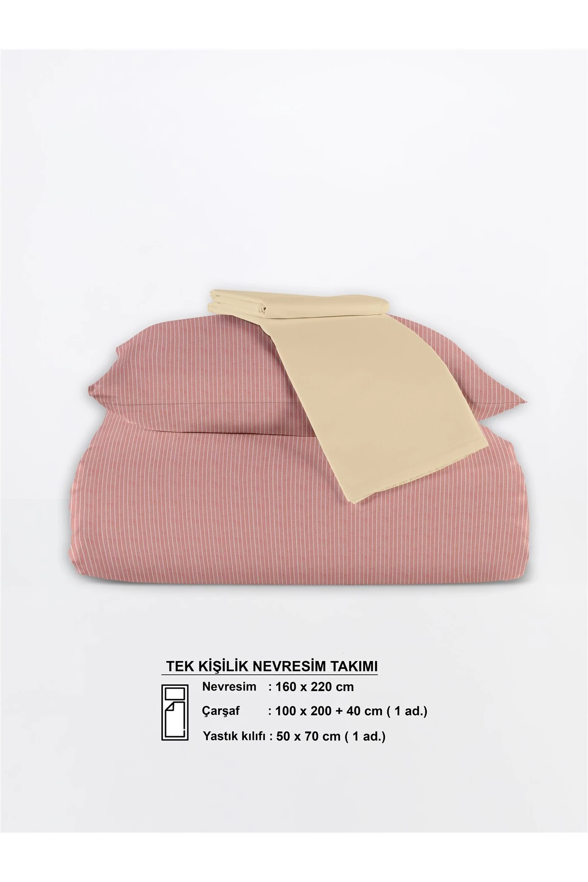 Chıc %100 Pamuk Ranforce Akay Açık Mavi Ipliği Boyalı Nevresim Takımı Tek Kişilik - 160x220 cm - kirmizi