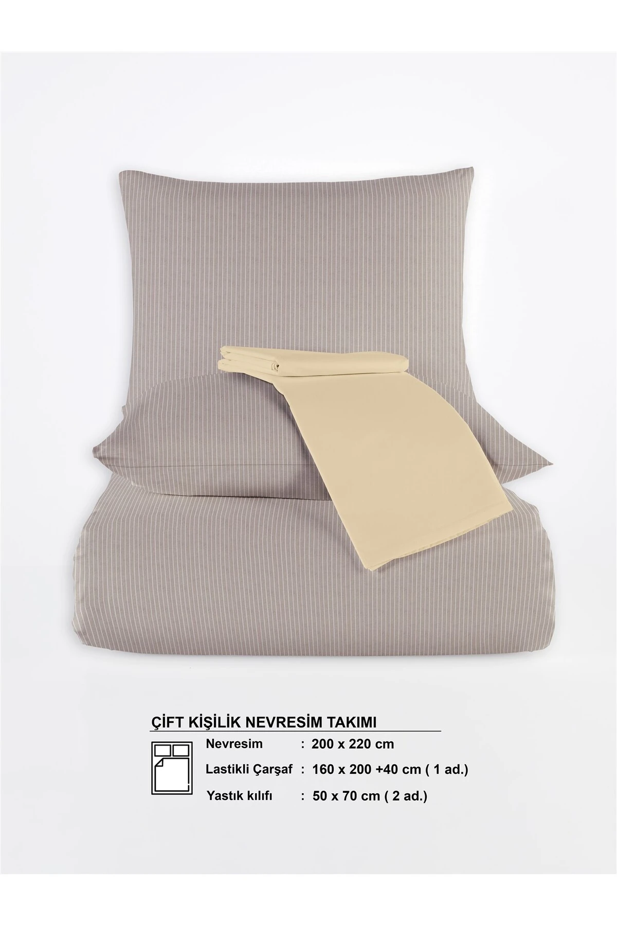 Chıc %100 Pamuk Ranforce Akay  Ipliği Boyalı Nevresim Takımı Çift Kişilik - 200x220 cm - Bej