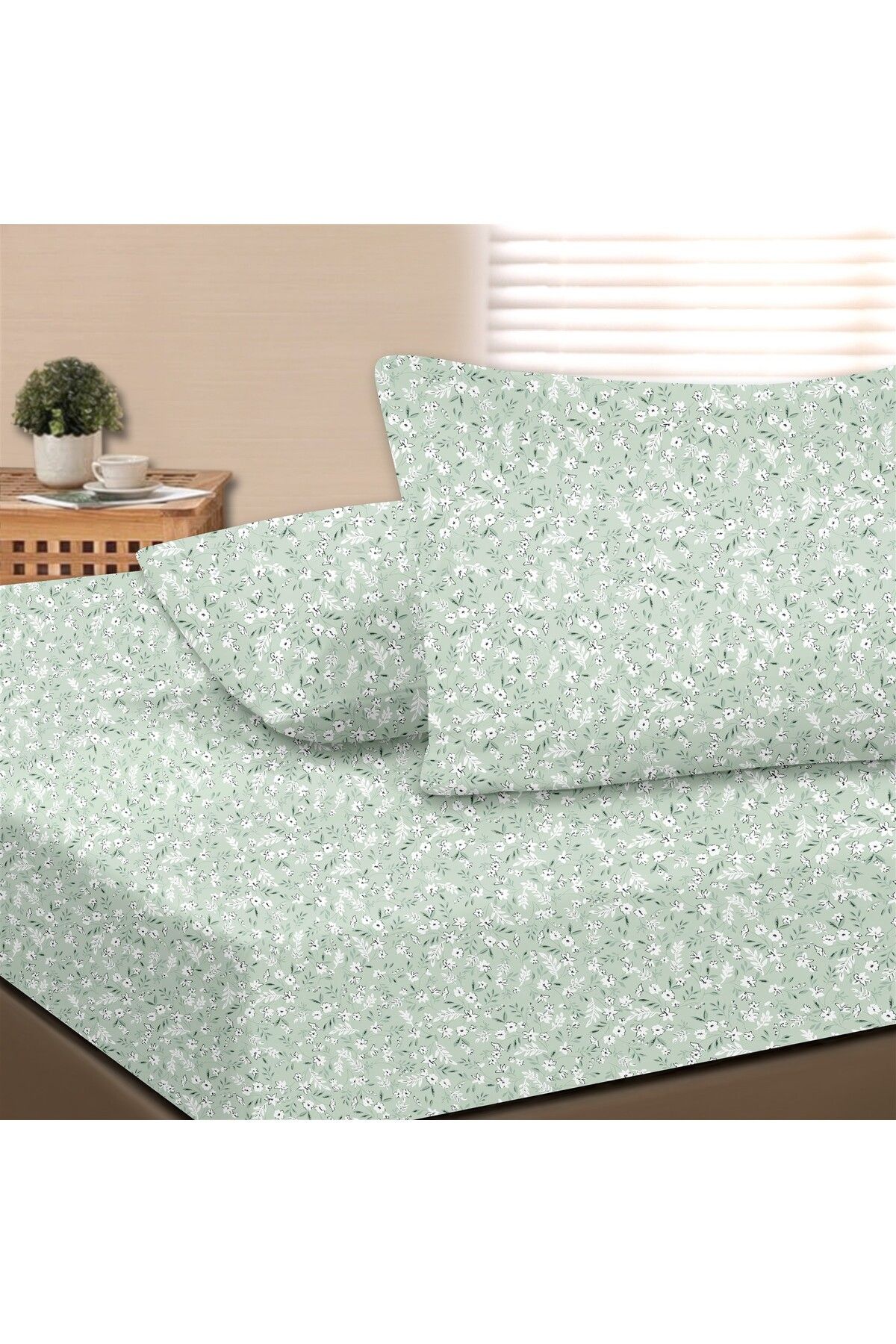 Dalya %100 Pamuk Çift Kişilik Lastikli Çarşaf Seti  - 160x200+30 cm - Mi̇nt