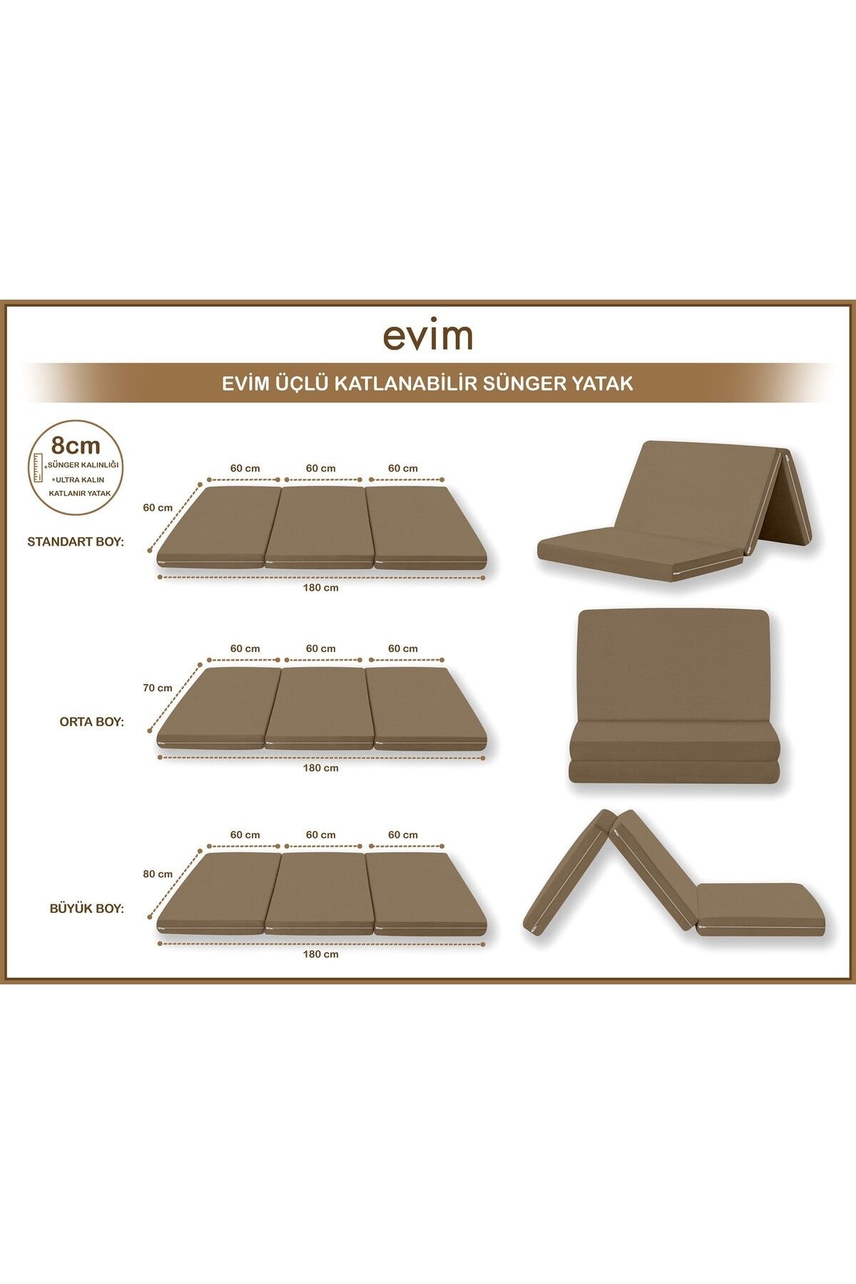 Canvas Kil Fermuarlı Katlanabilir Yer Yatağı Yer Minderi 8cm