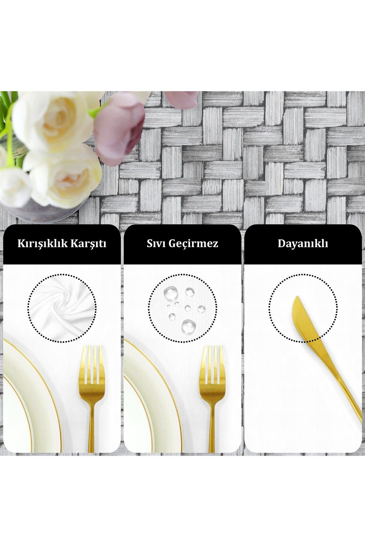 Canvas Wicker Sıvı Geçirmez Leke Tutmaz Masa Örtüsü