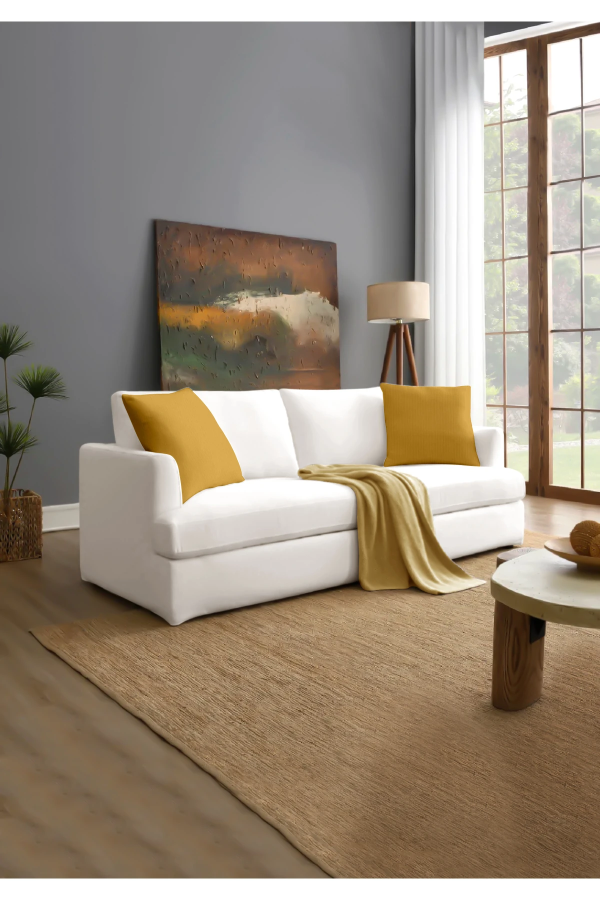 Canvas 6'lı  Sıvı Geçirmez Leke Tutmaz Kırlent Kılıfı 45 x 45 cm - Hardal